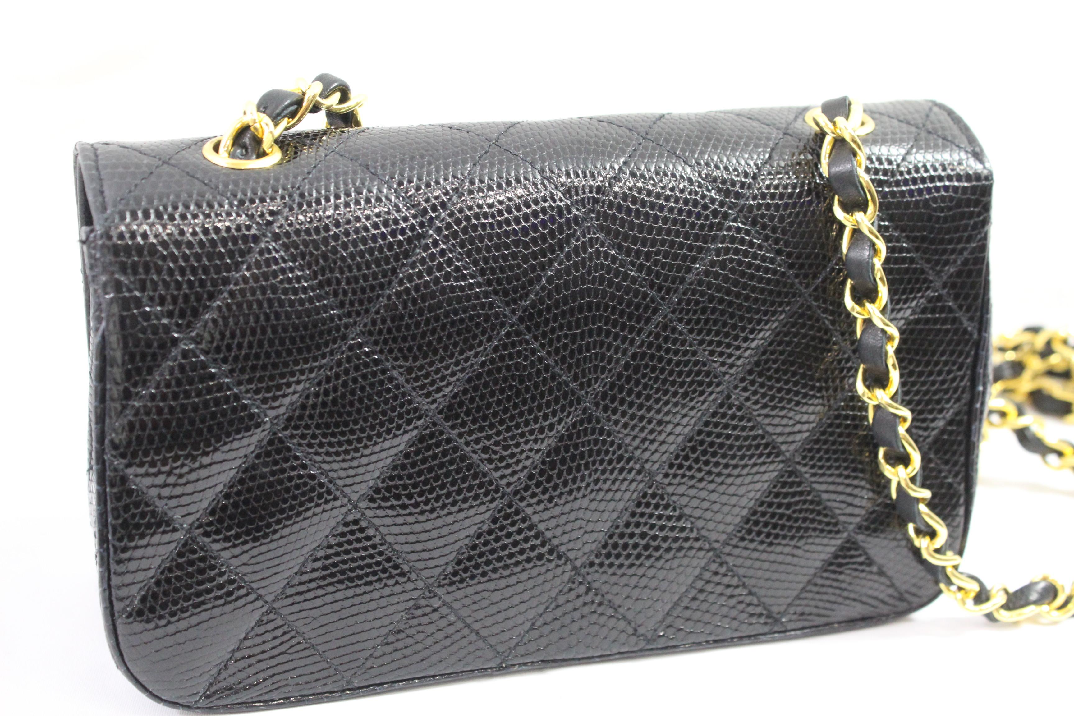 Black Chanel Mini 20 cm Lezard Bag with Golden Hardware 3