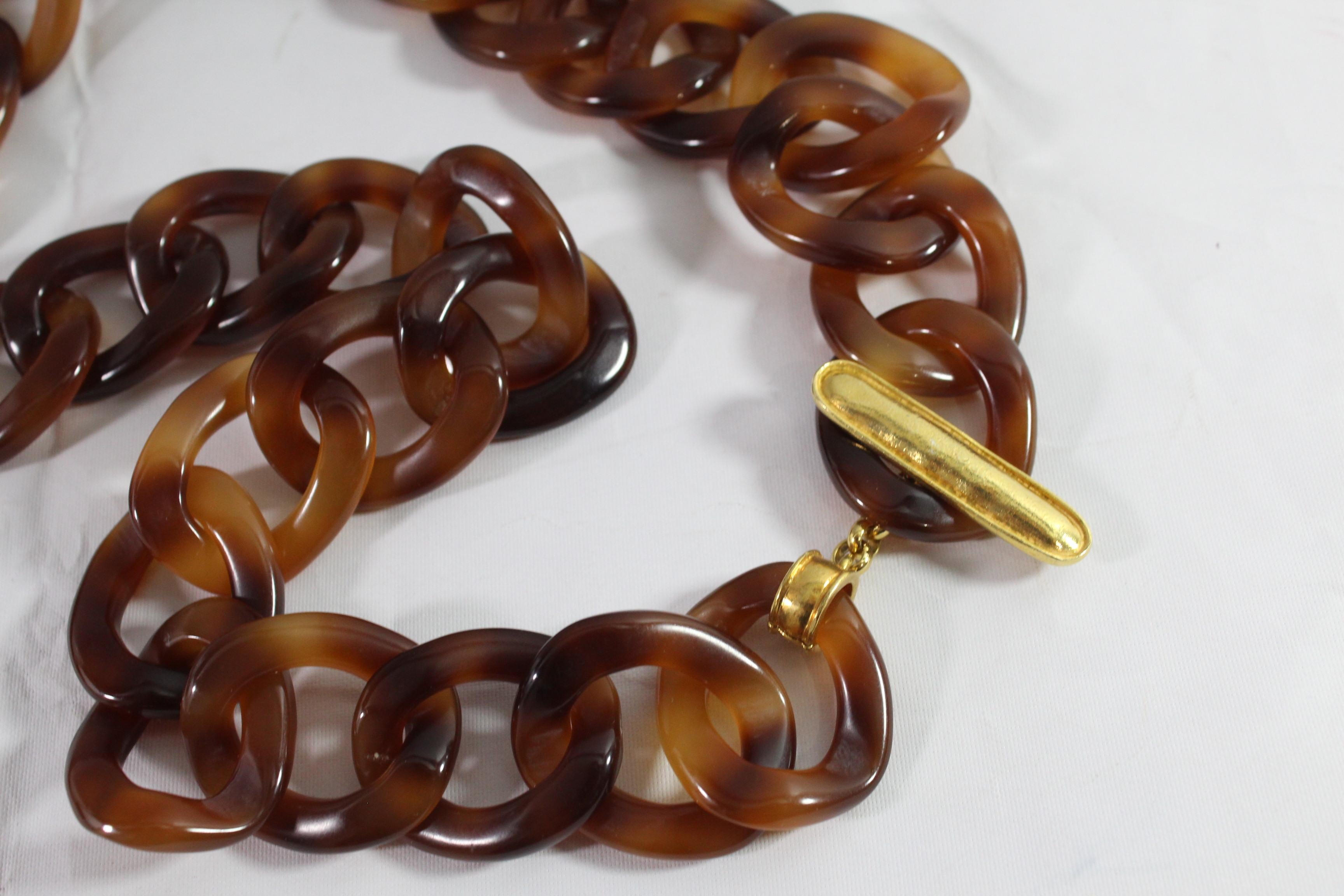 Women's or Men's 1995 Chanel Heart Vintage Necklace in  Bakelite Tortoise Style For Sale