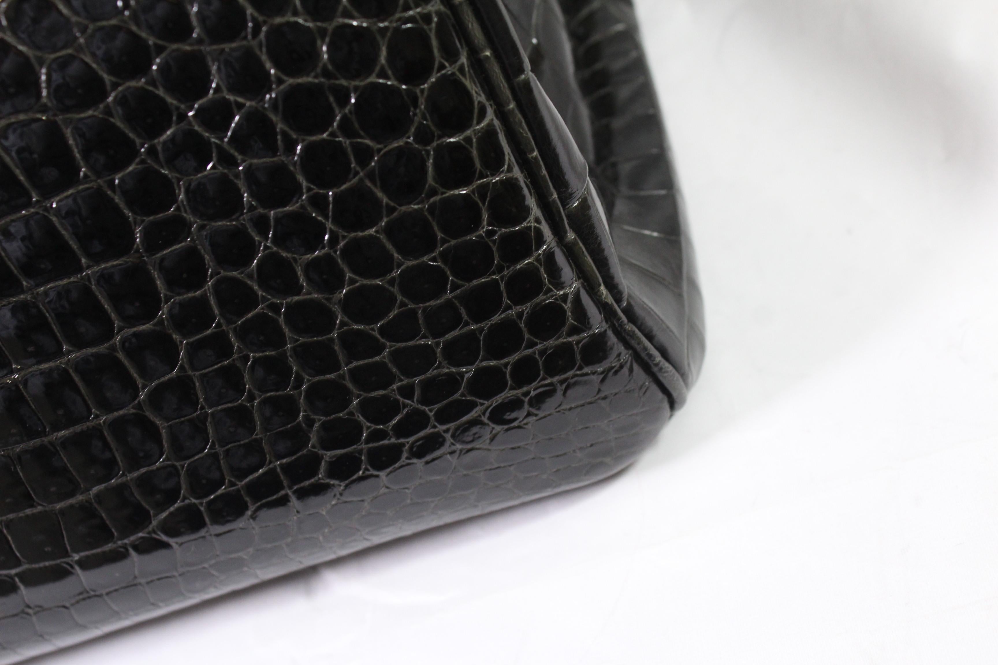 Hermes Black Graphite Porosus Crocodile Leather Birkin 35 Bag,  In Excellent Condition In Paris, FR