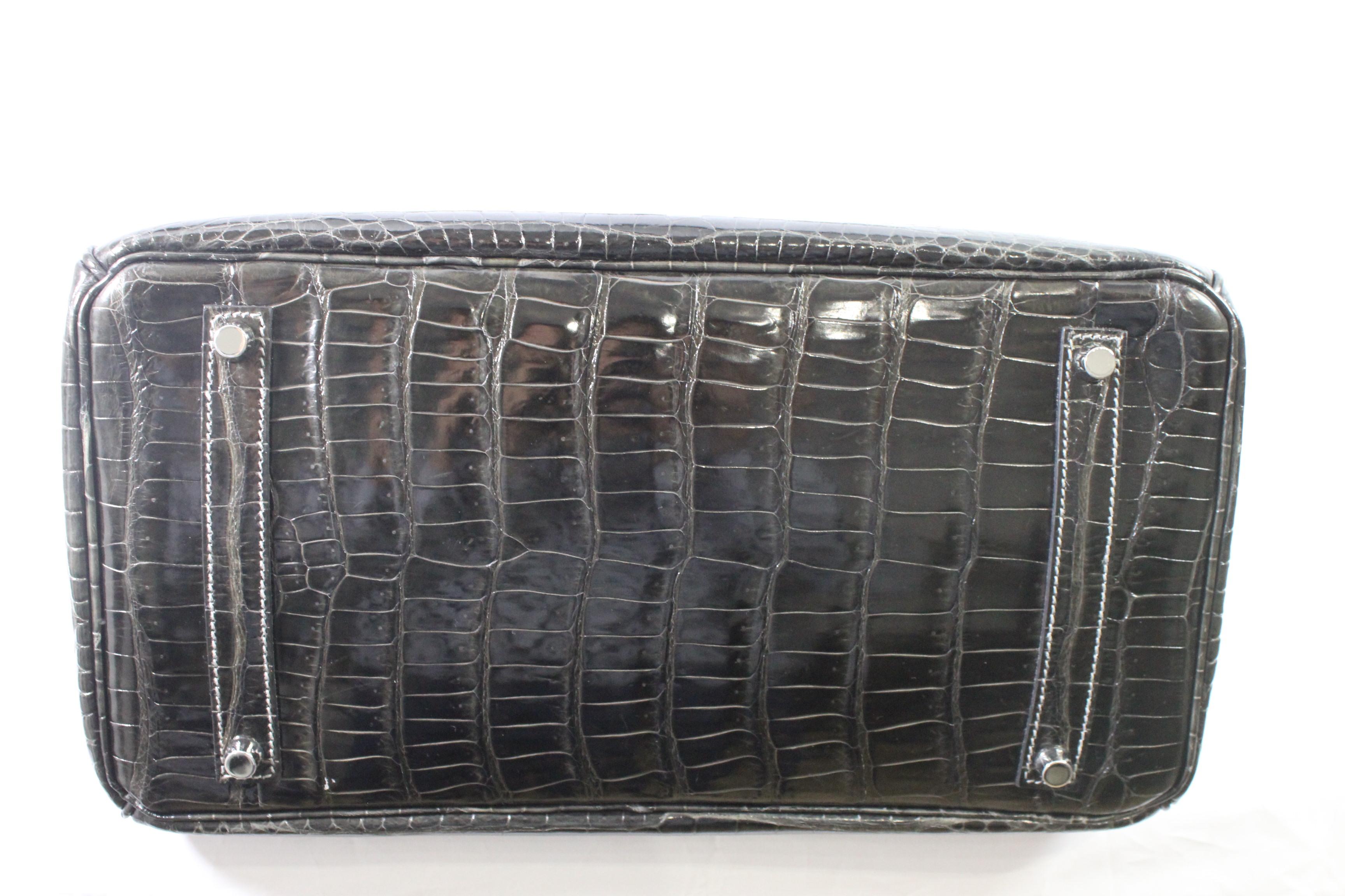Women's or Men's Hermes Black Graphite Porosus Crocodile Leather Birkin 35 Bag, 