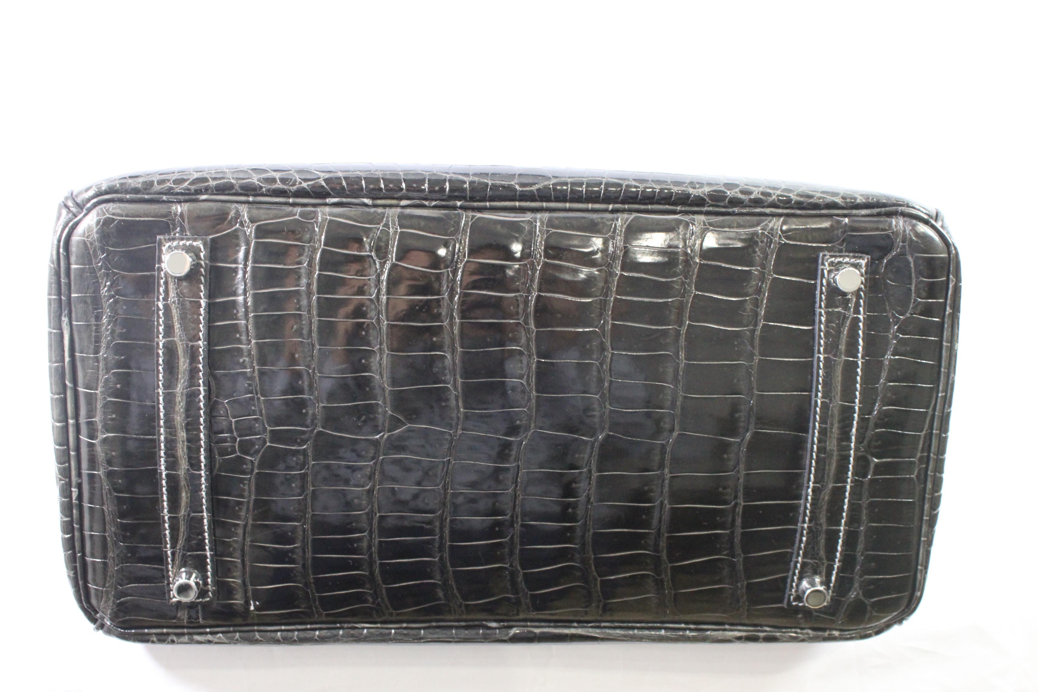 Women's or Men's Hermes Black Graphite Porosus Crocodile Leather Birkin 35 Bag,