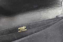 1973 Hermes Vintage Black Suede Ribbon Clutch