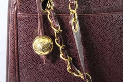 Chanel Burgundy  Caviar  Leather Vintage Shopper Bag Triple Logo