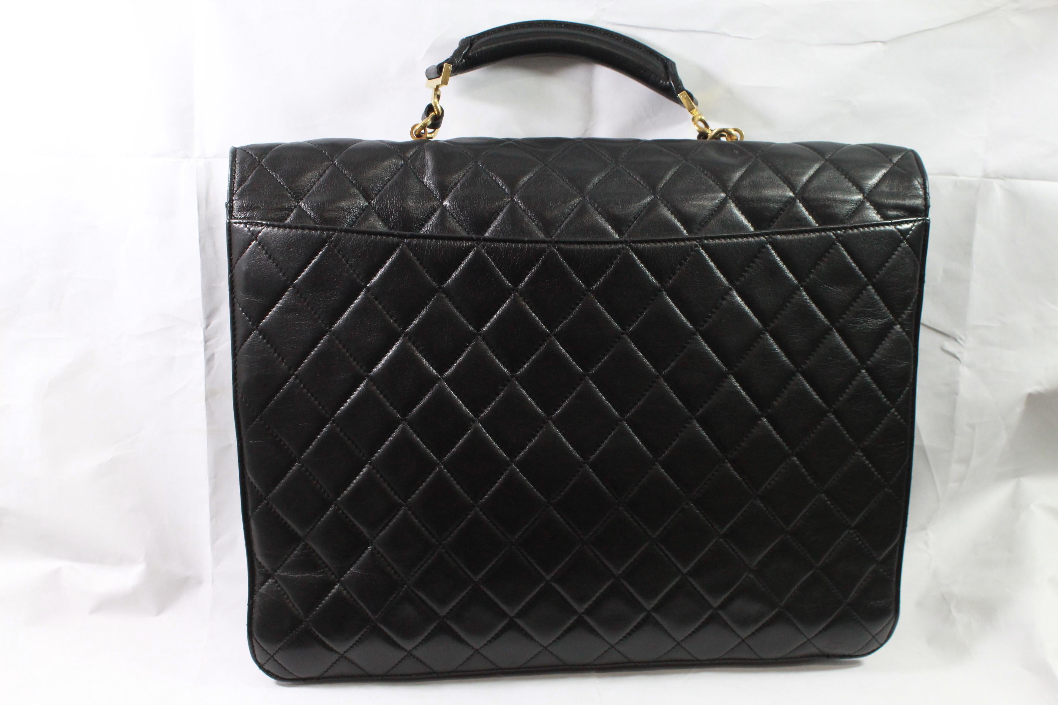 Chanel Maxi Jumbo  Briefcase in Black Lambskin leather 3
