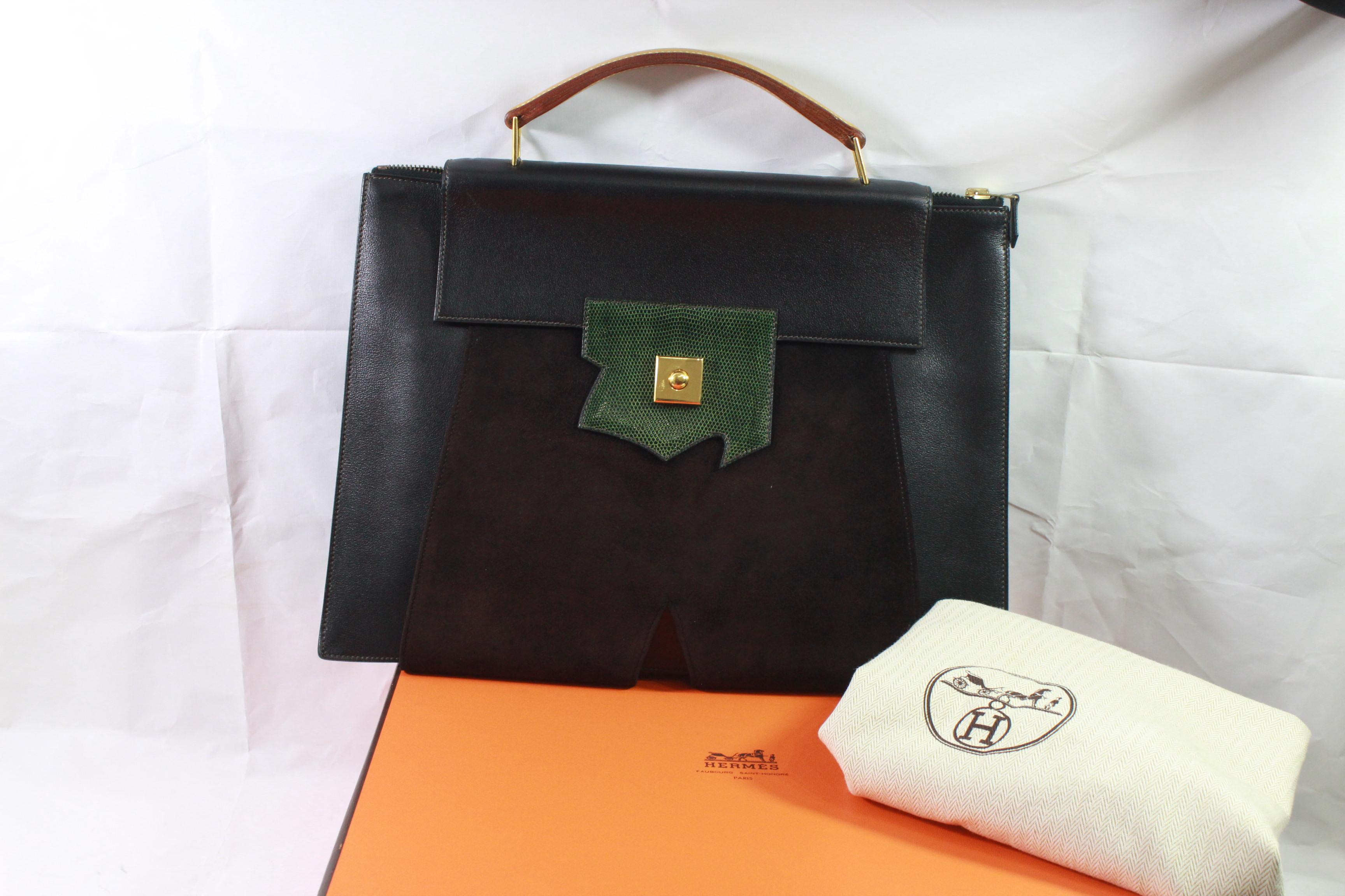 Women's or Men's Hermes Vintage 1994 President Briefcase in Leather and Lizard