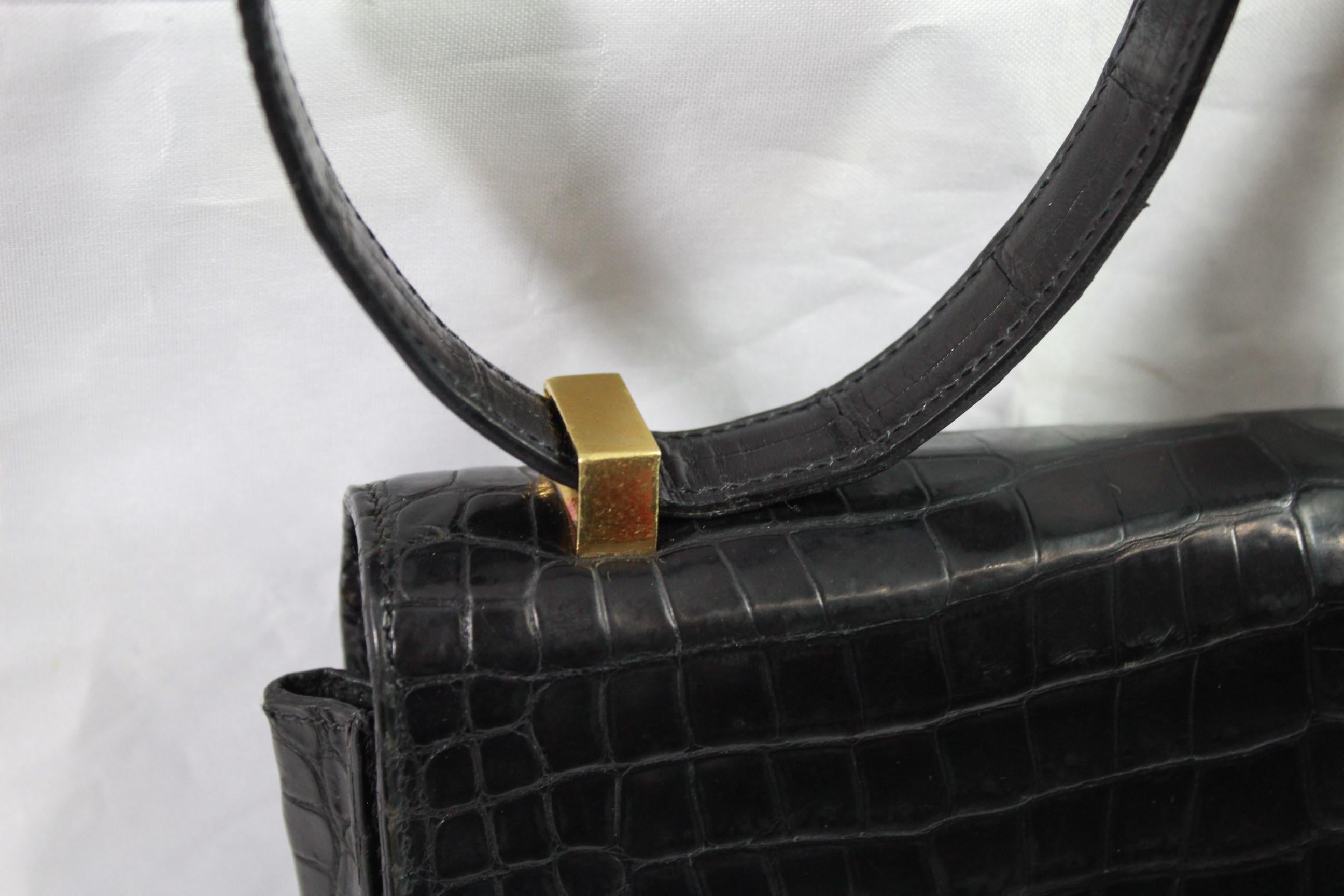Noir Vintage Hermes Constance 23 Black Croco Bag