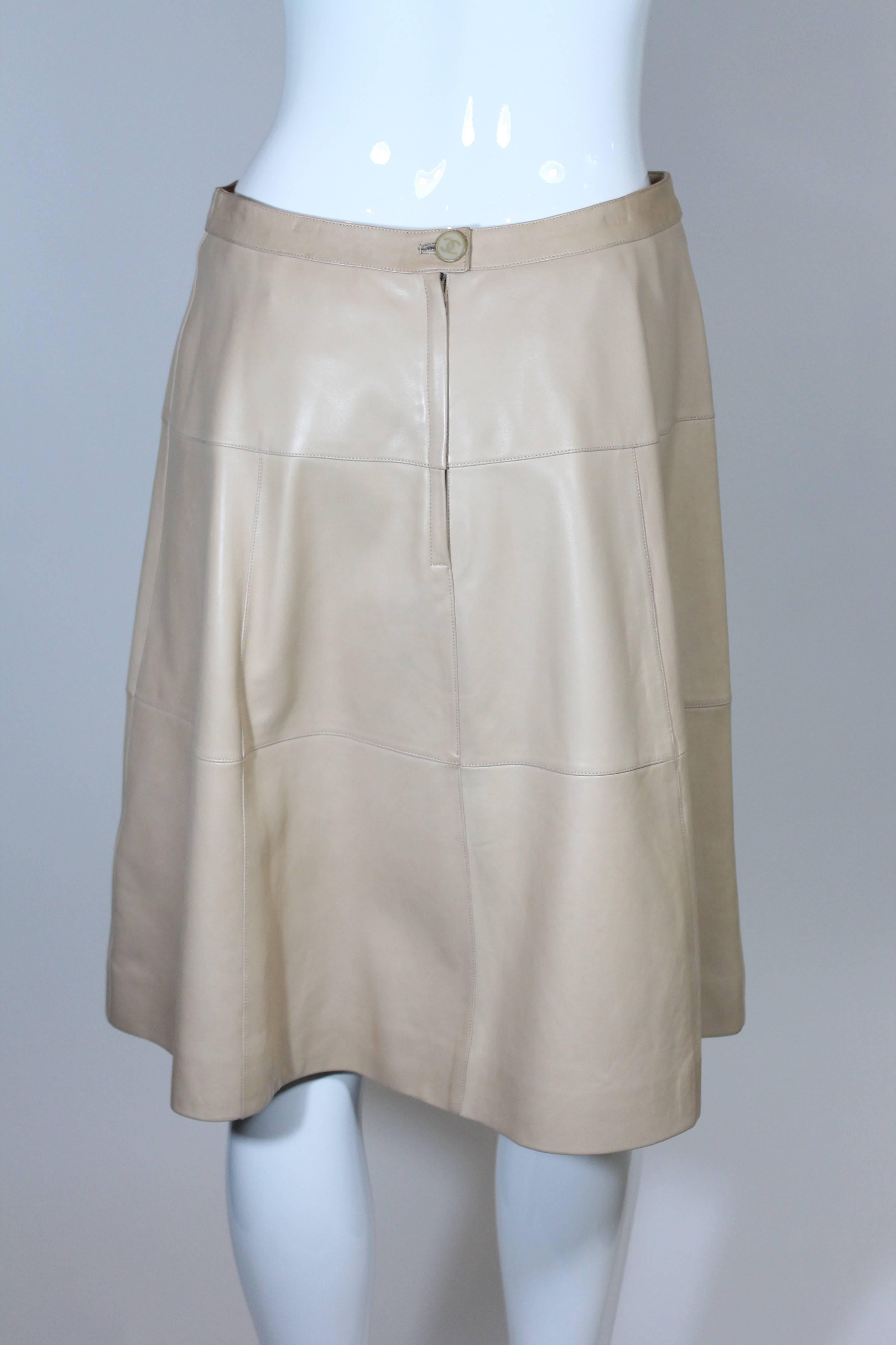 Chanel 2001A Camel Leather Skirt Suit  In Excellent Condition In Roslyn, NY