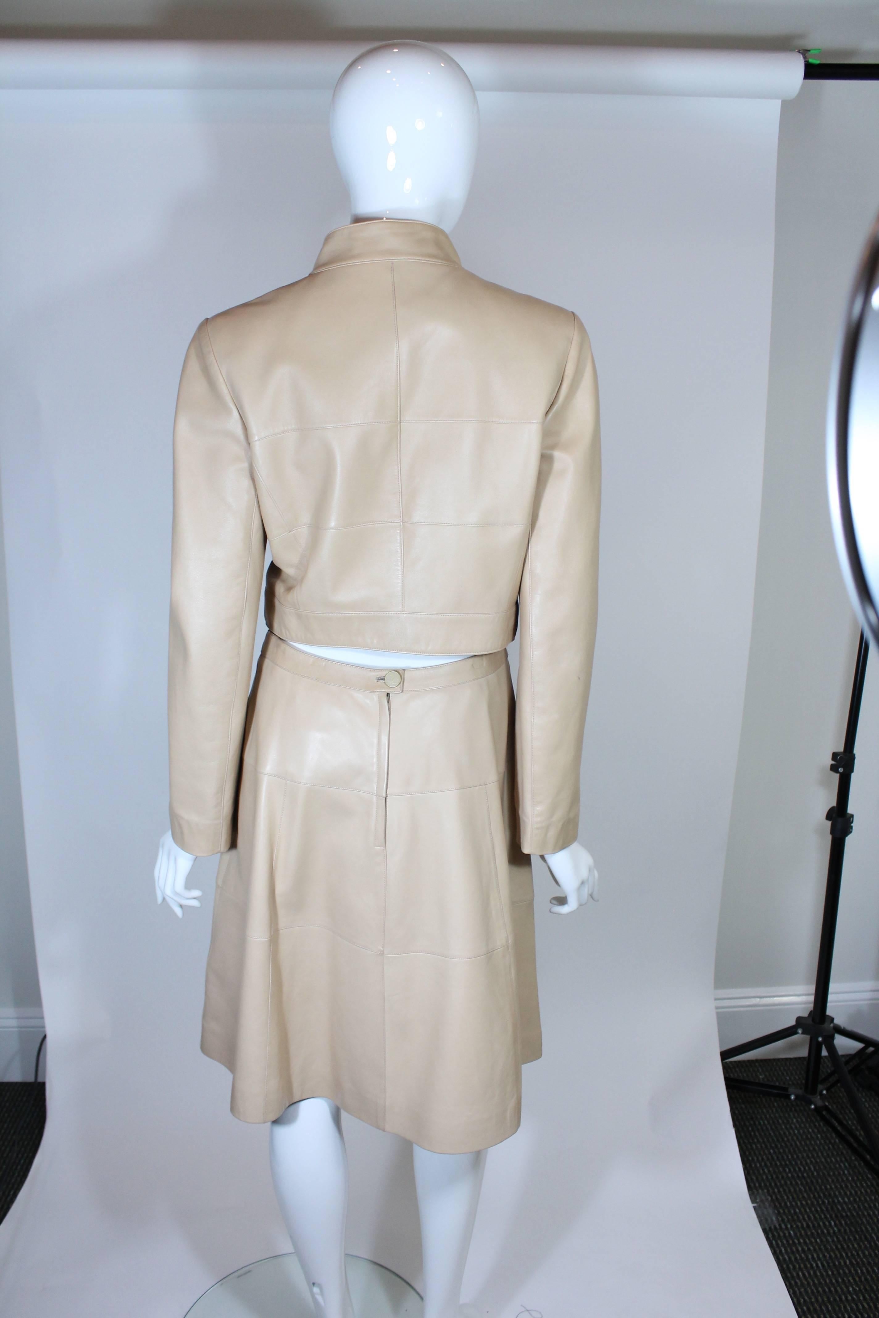 Beige Chanel 2001A Camel Leather Skirt Suit 