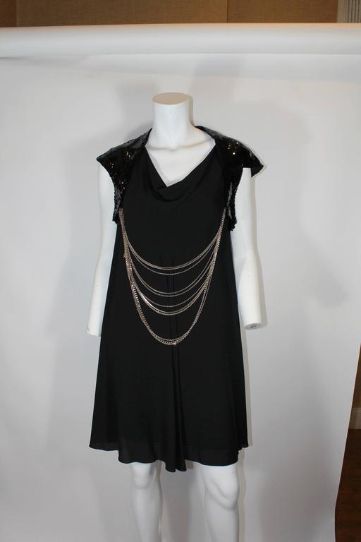 Chanel Black Silk and Sequined Dress with Gold MultiLayer Chain, 2007