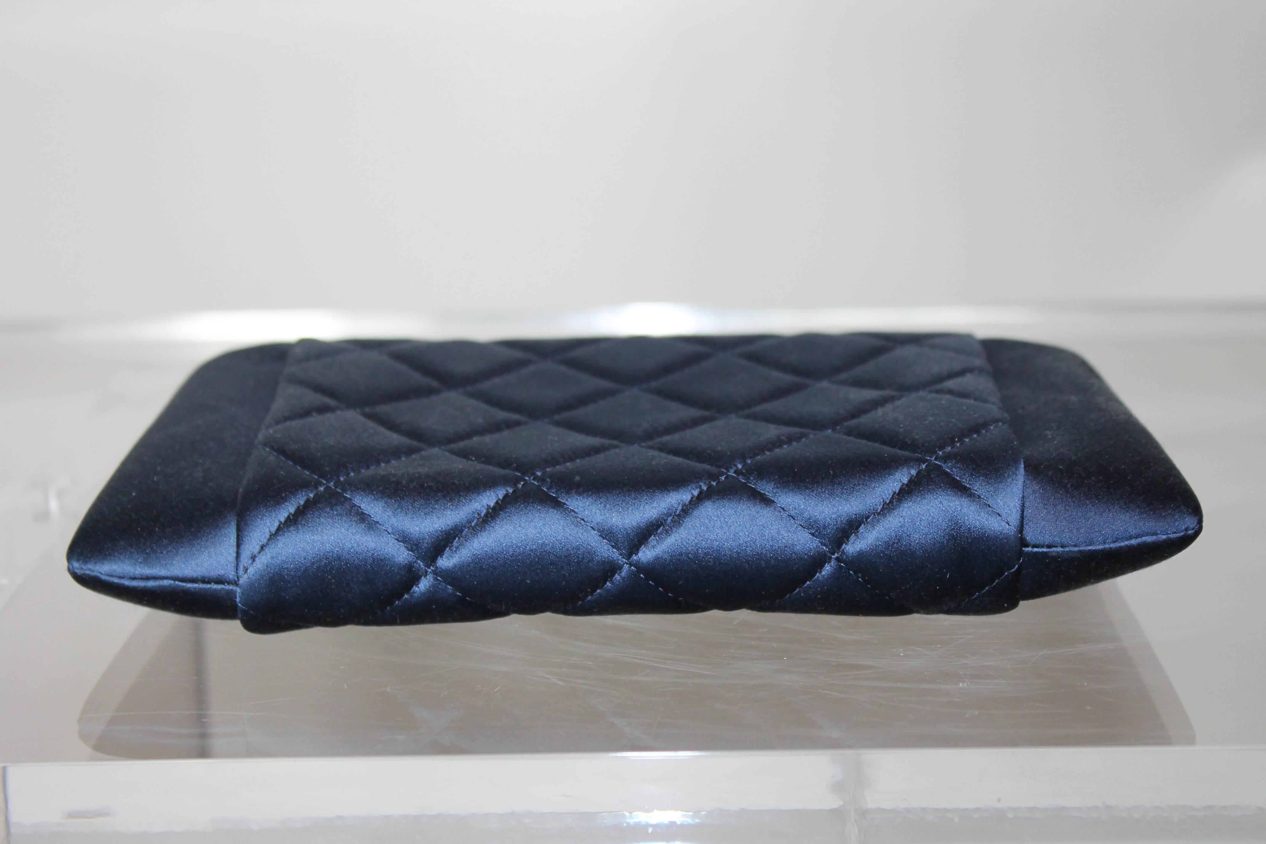 Chanel 2012 A Navy Blue Satin Clutch Bag In New Condition In Roslyn, NY