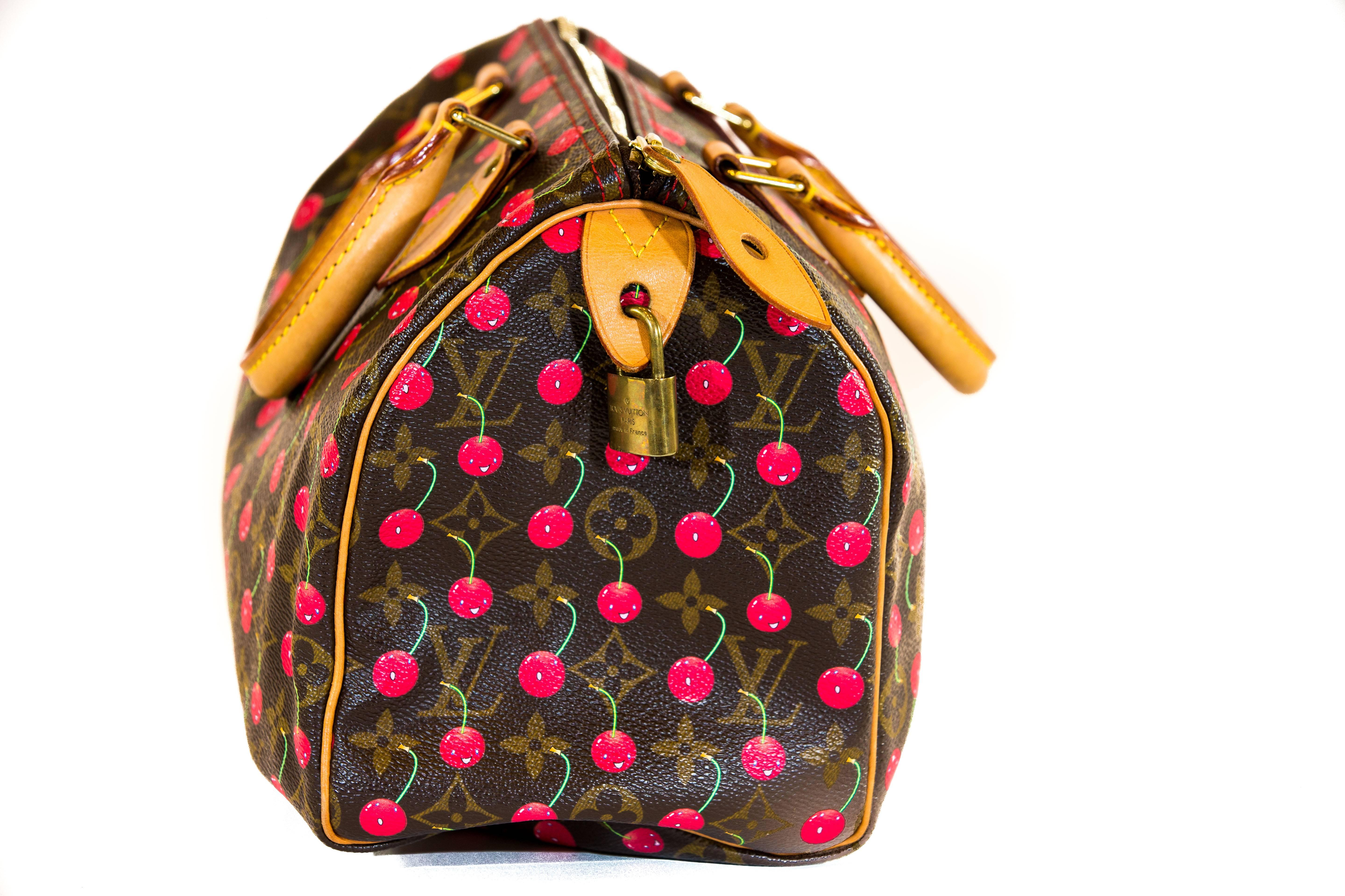 Brown Louis Vuitton Speedy Handbag Limited Edition Cerises 25 