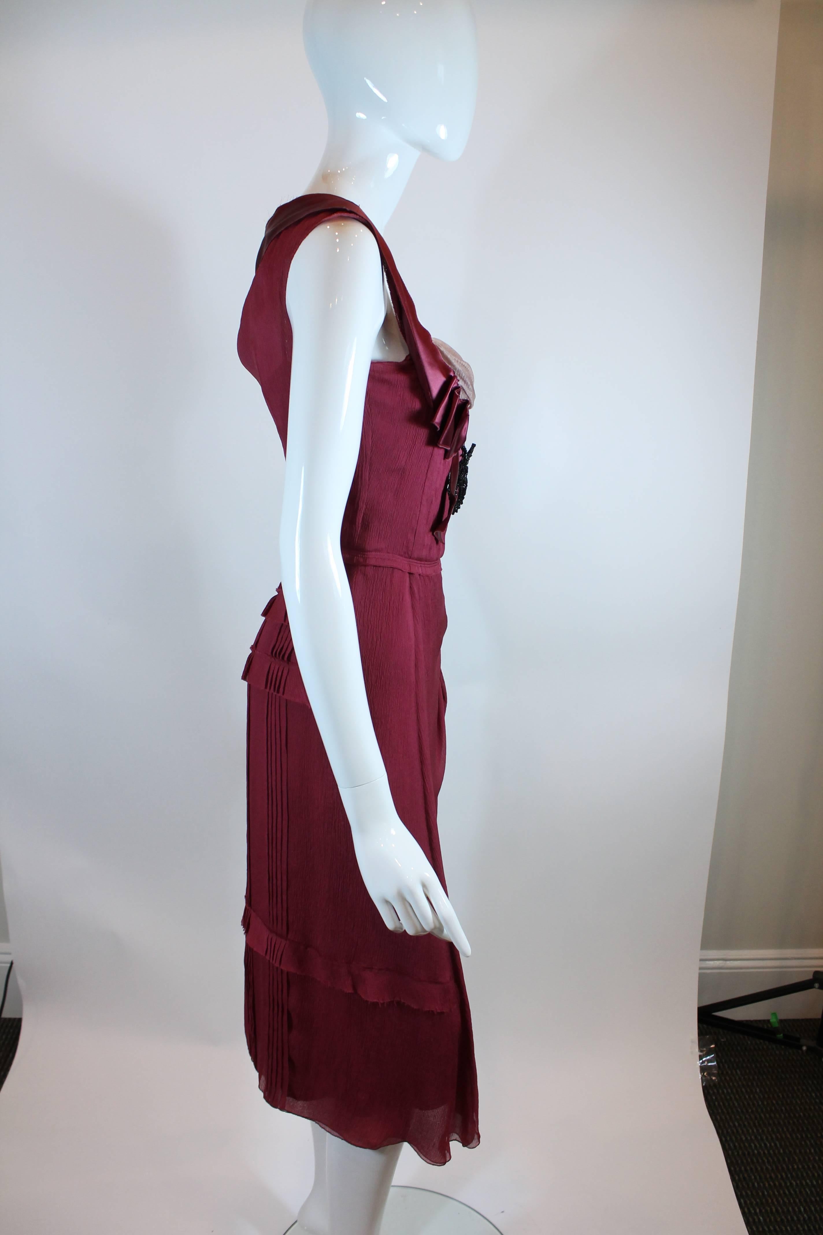 Women's Prada Burgundy Silk Ribbon Front Dress 