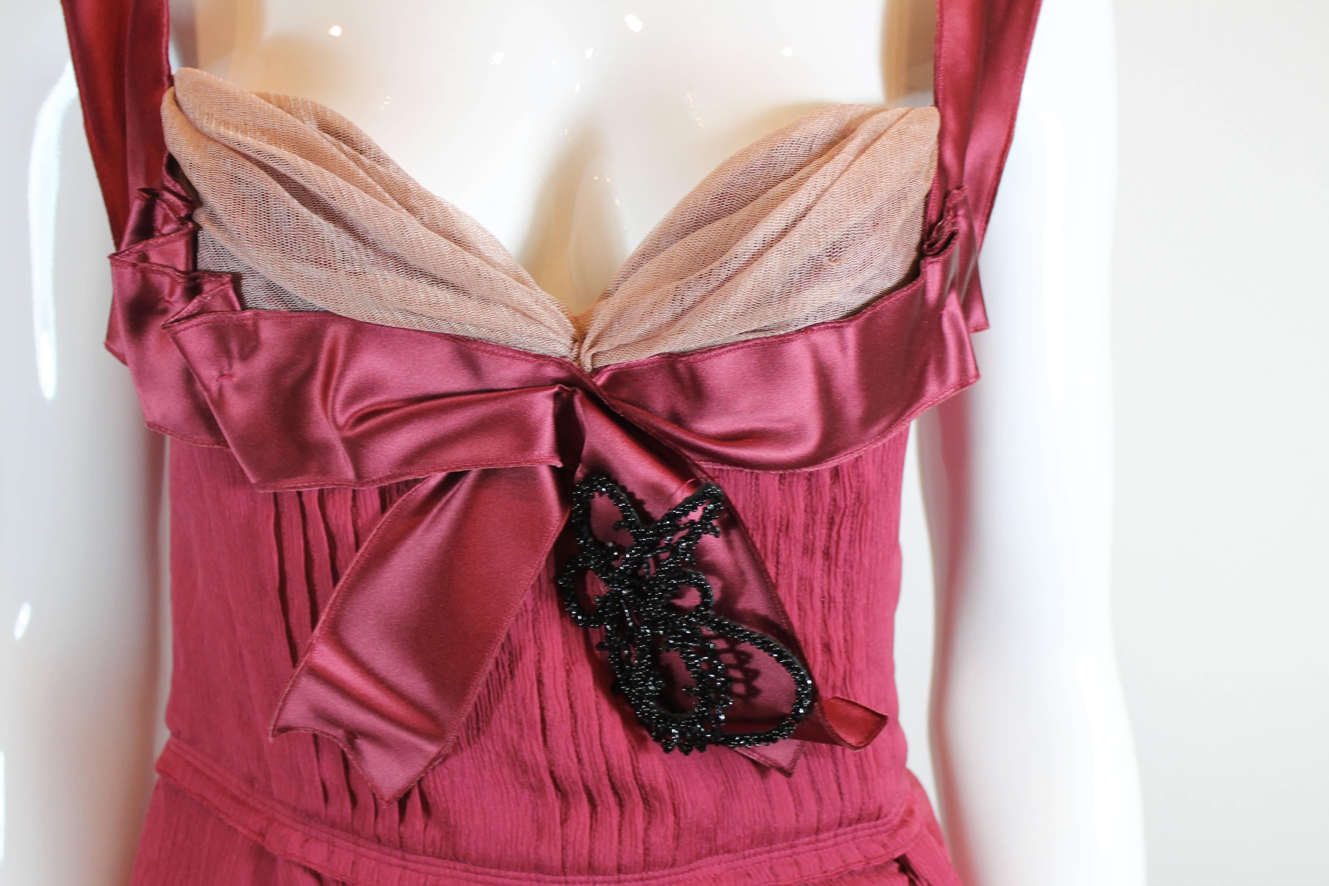 Prada Burgundy Silk Ribbon Front Dress  1
