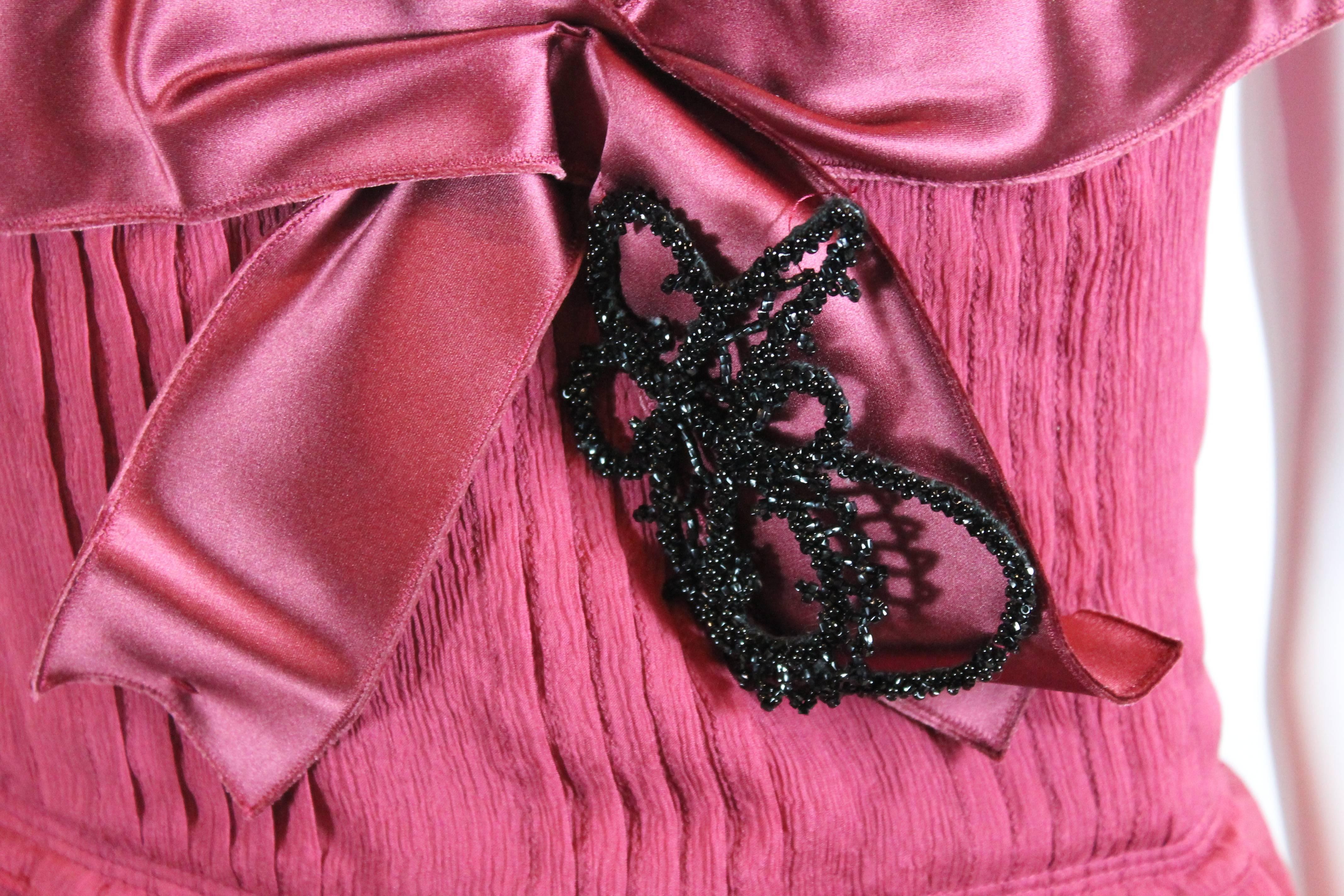 Prada Burgundy Silk Ribbon Front Dress  2