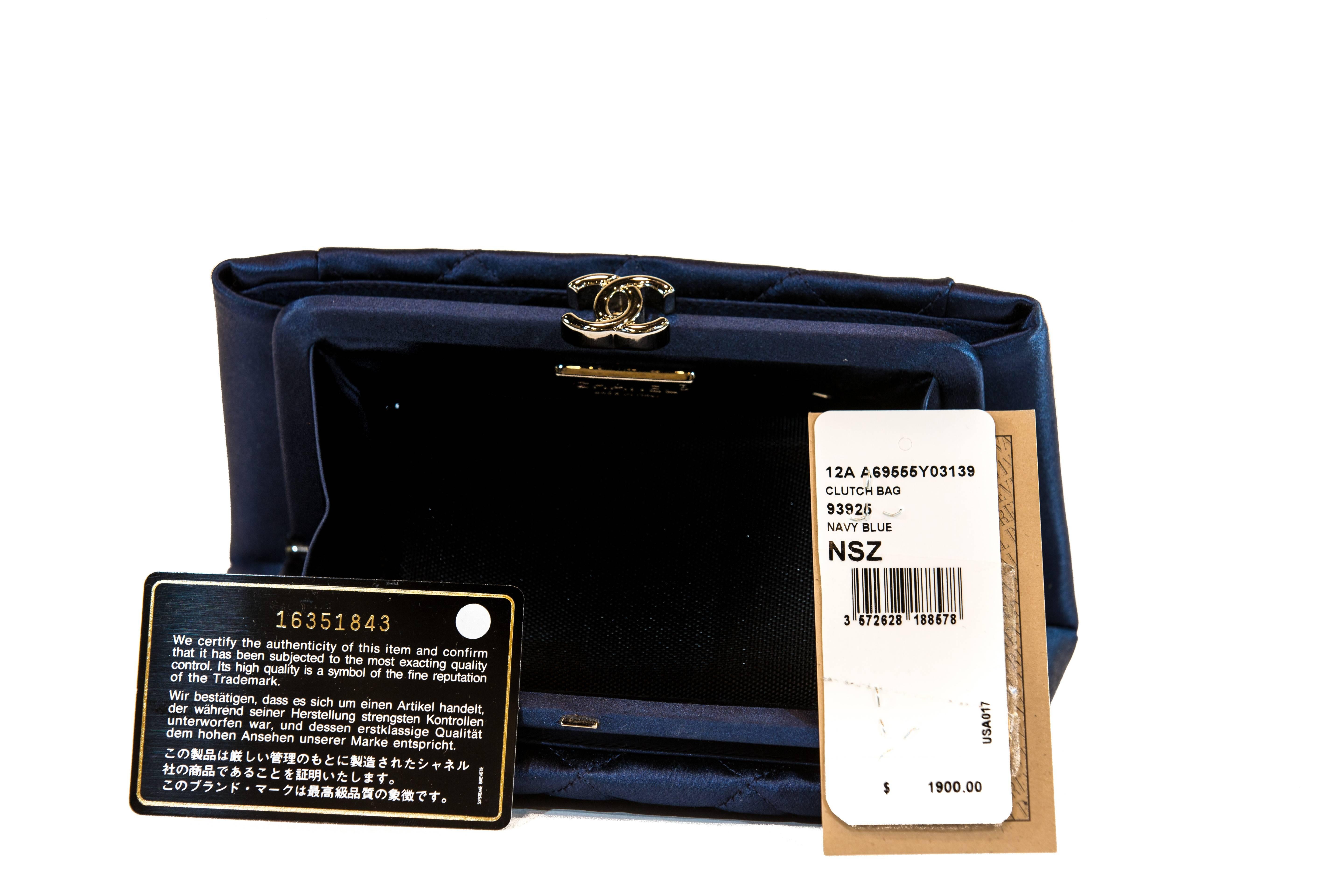 Chanel 2012 A Navy Blue Satin Clutch Bag 1