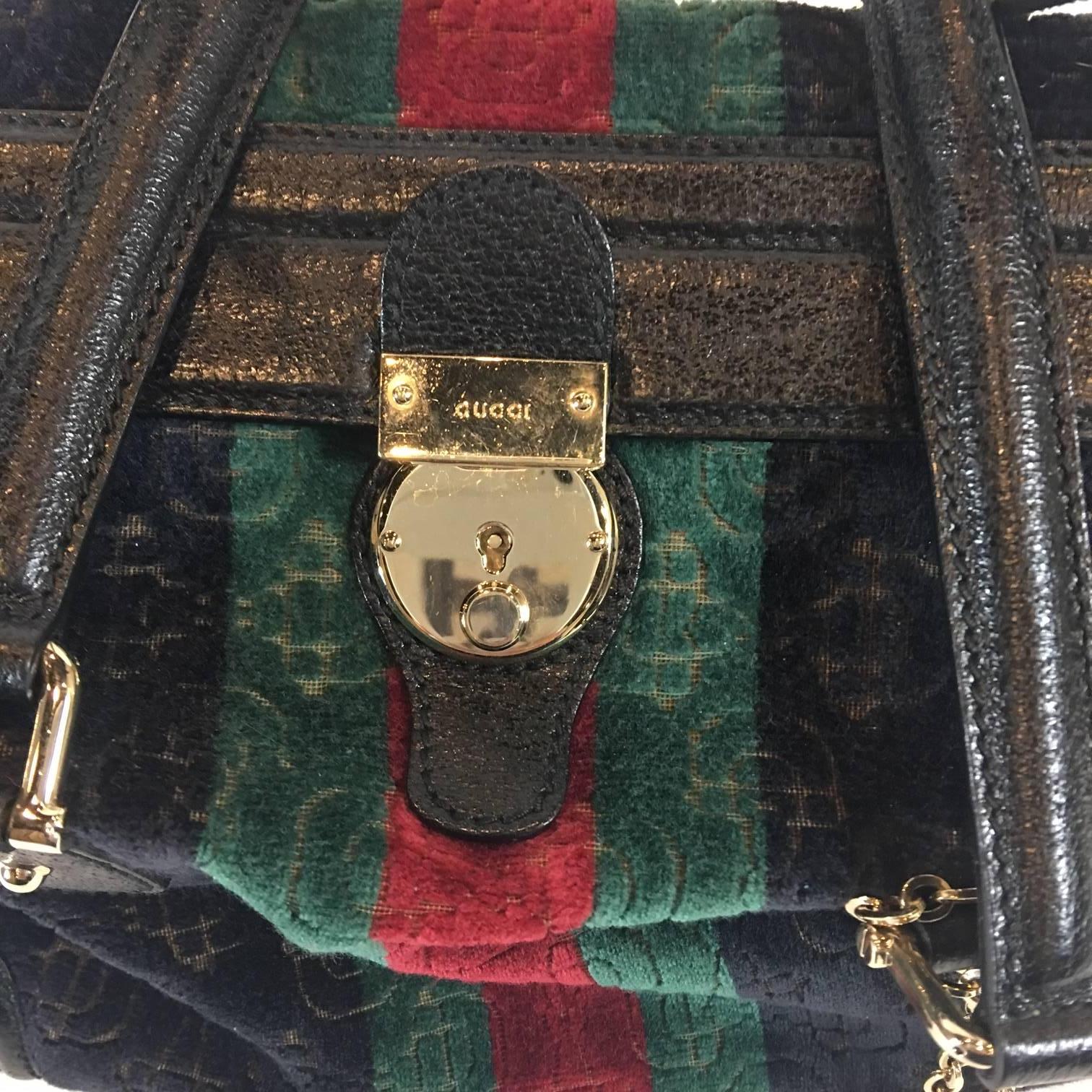 Gucci Black Velvet Treasure Boston Bag In Good Condition For Sale In Roslyn, NY