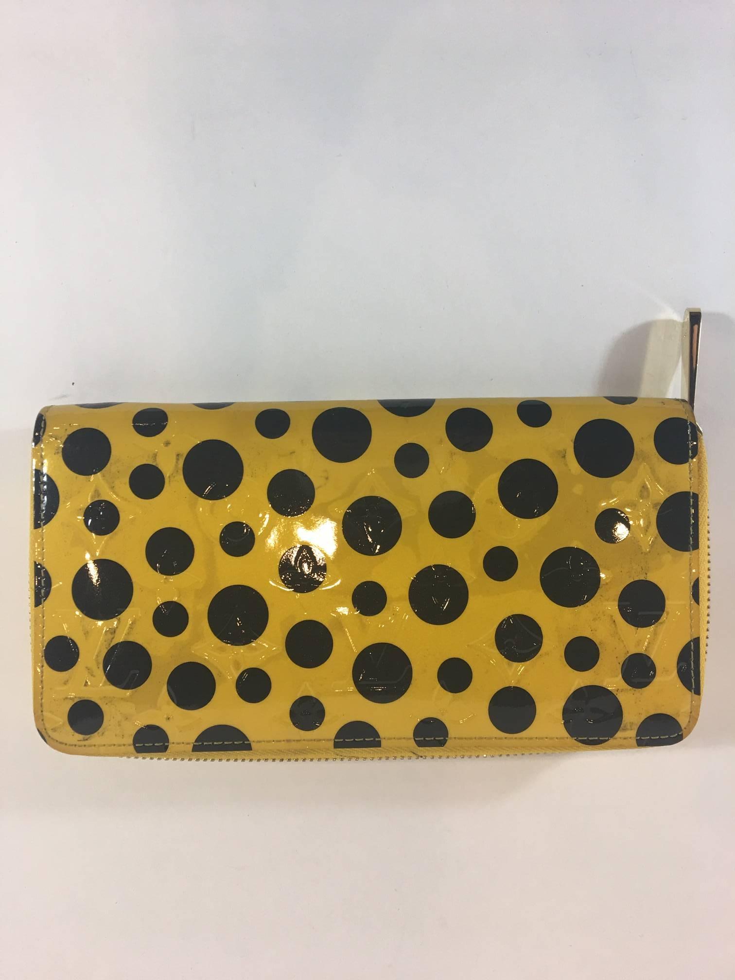 Artistic Director Marc Jacobs approached Yayoi Kusama (known for her dot obsession) and asked her to design a limited edition collection for Louis Vuitton. The Yayoi Kusama collaboration began with this Infinity Dots Vernis wallet which shows thhe