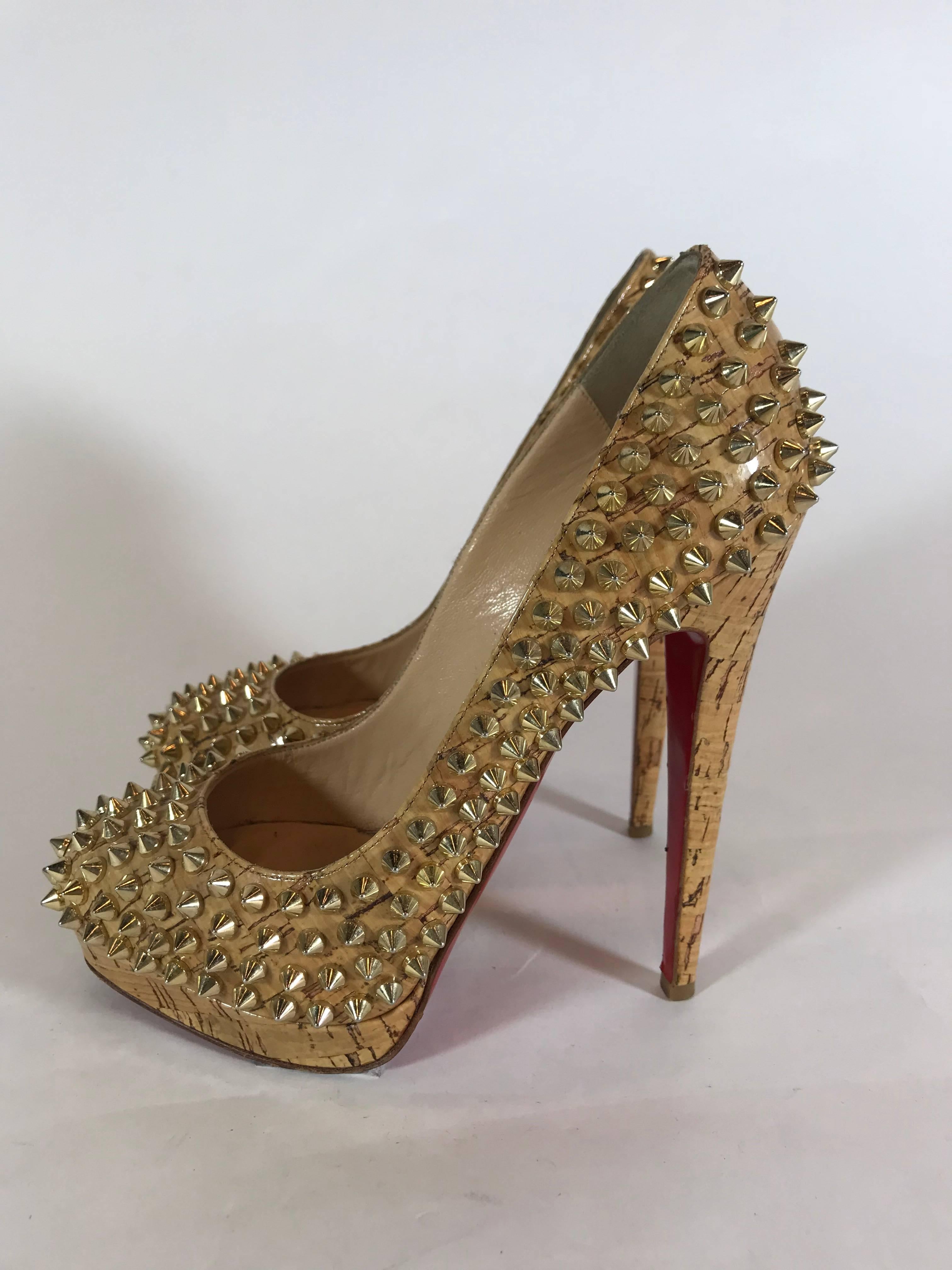Christian Louboutin Glazed Cork 'Alti' Spike Pump In Excellent Condition For Sale In Roslyn, NY