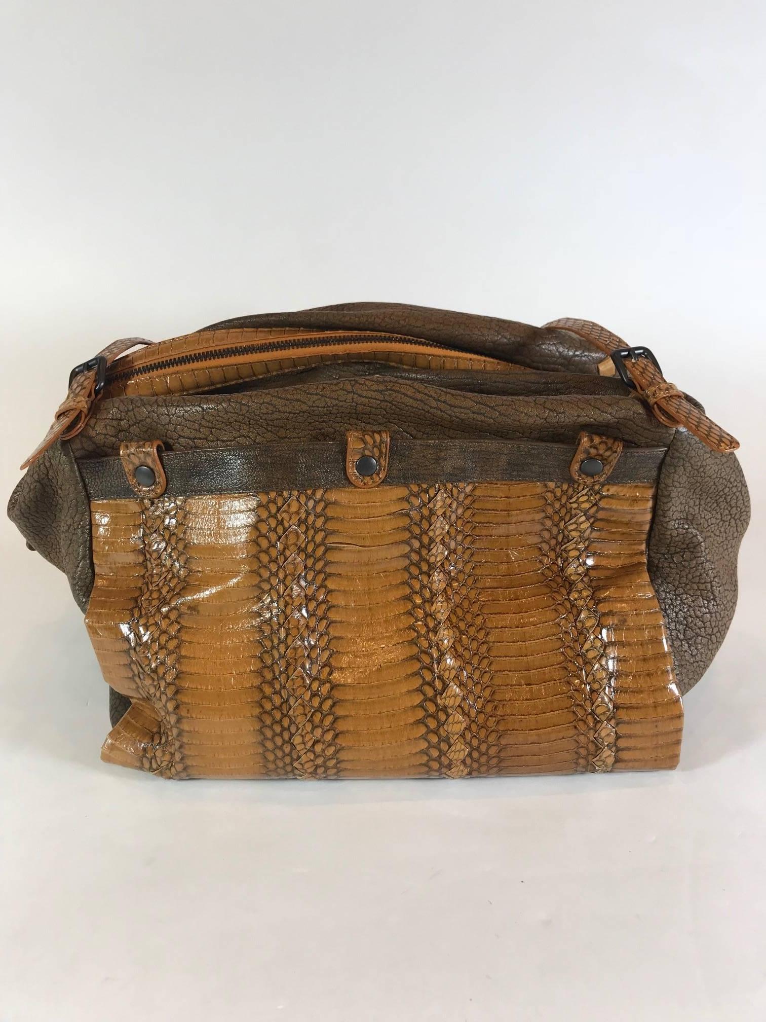 Brown Bottega Veneta Python-Trimmed Resina Cobra Bag For Sale