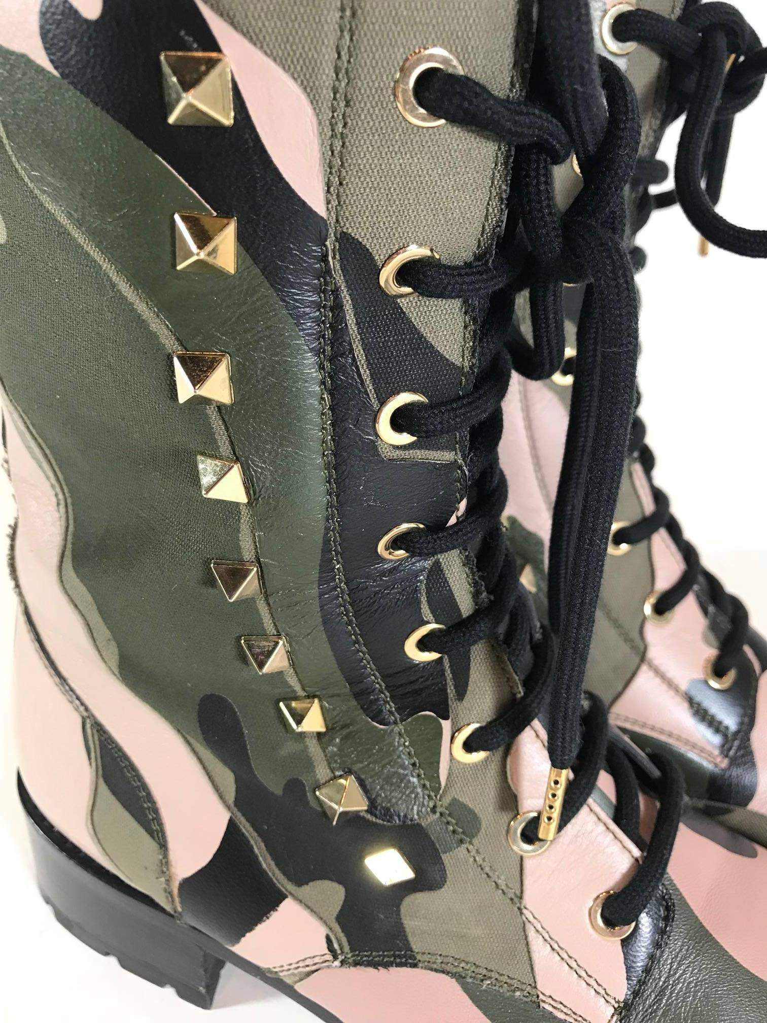 Valentino Rockstud Army Camo Leather Canvas Combat For Sale 2