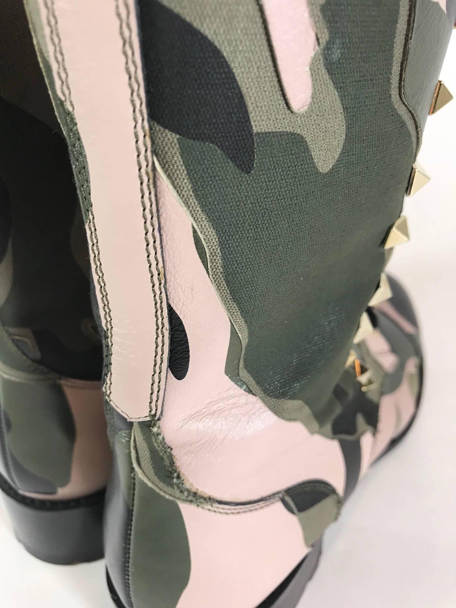 Valentino Rockstud Army Camo Leather Canvas Combat For Sale 3
