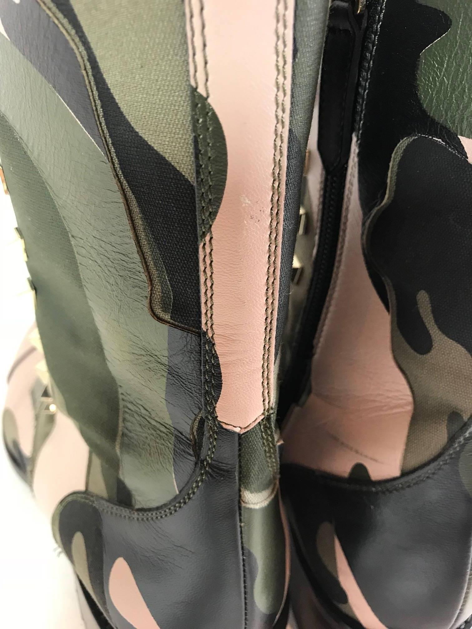 Valentino Rockstud Army Camo Leather Canvas Combat For Sale 4