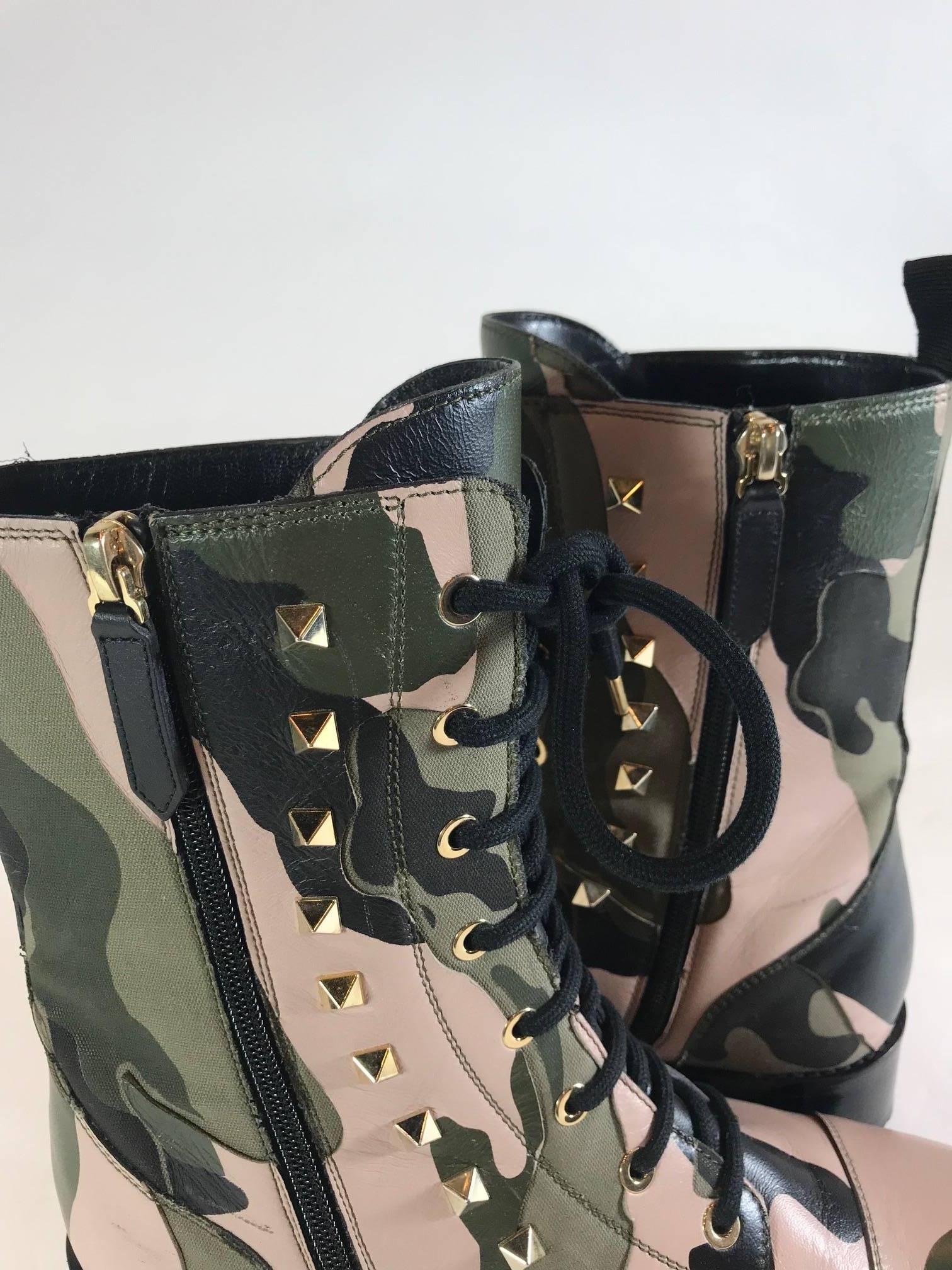 Valentino Rockstud Army Camo Leather Canvas Combat For Sale 5