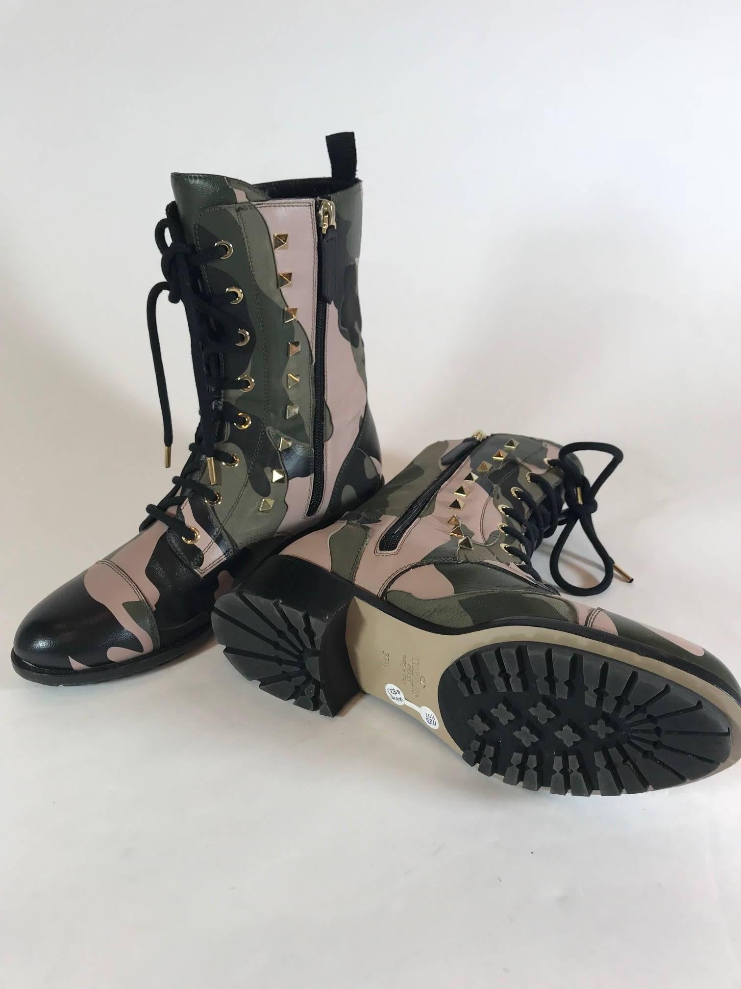 Valentino Rockstud Army Camo Leather Canvas Combat For Sale 6