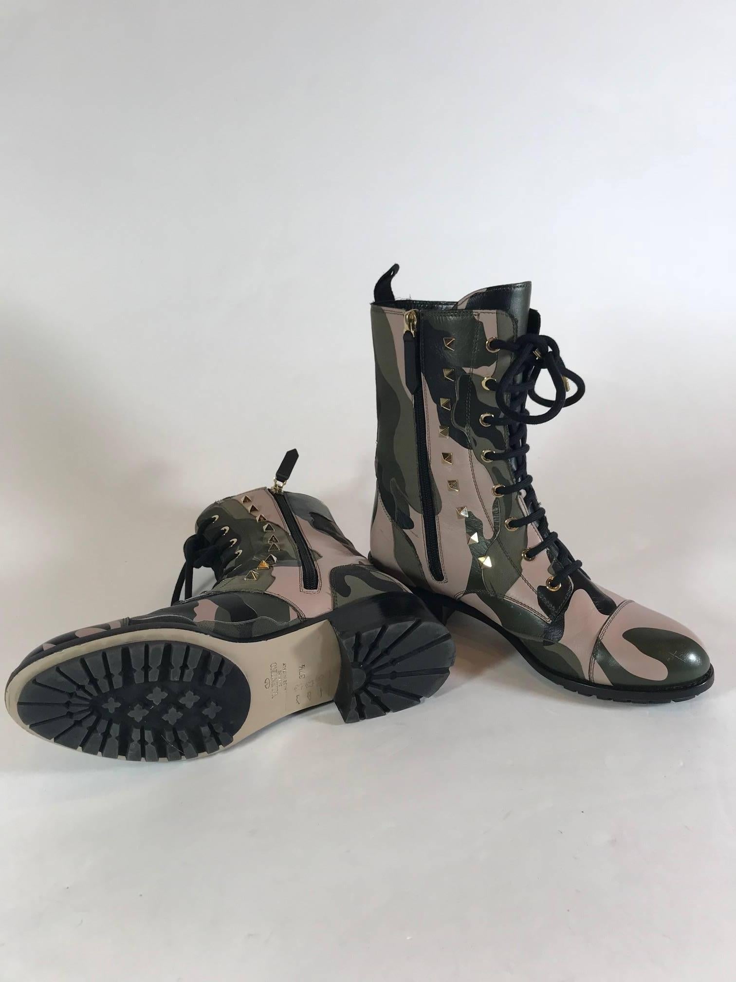 Valentino Rockstud Army Camo Leather Canvas Combat For Sale 7