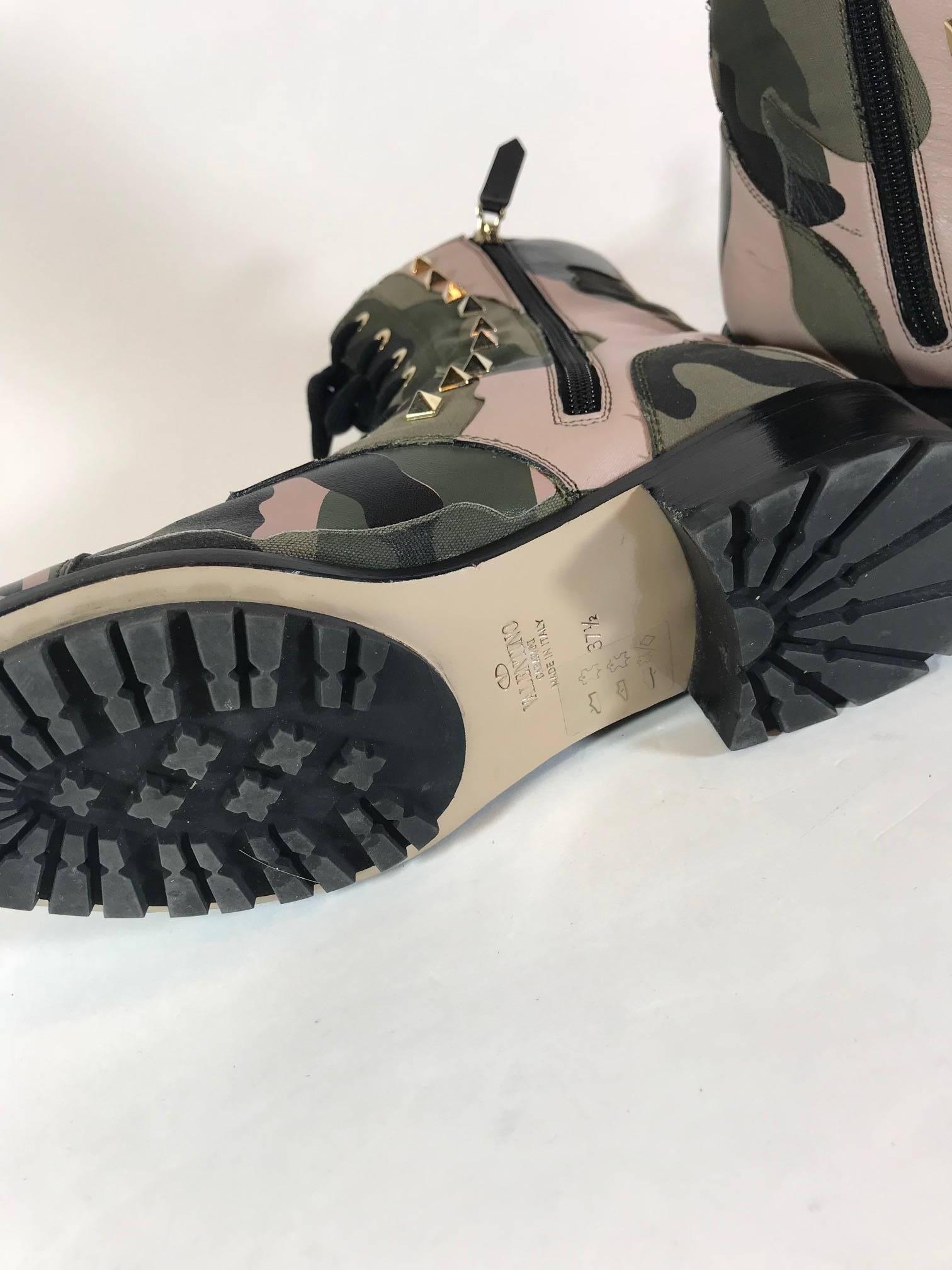 Valentino Rockstud Army Camo Leather Canvas Combat For Sale 8