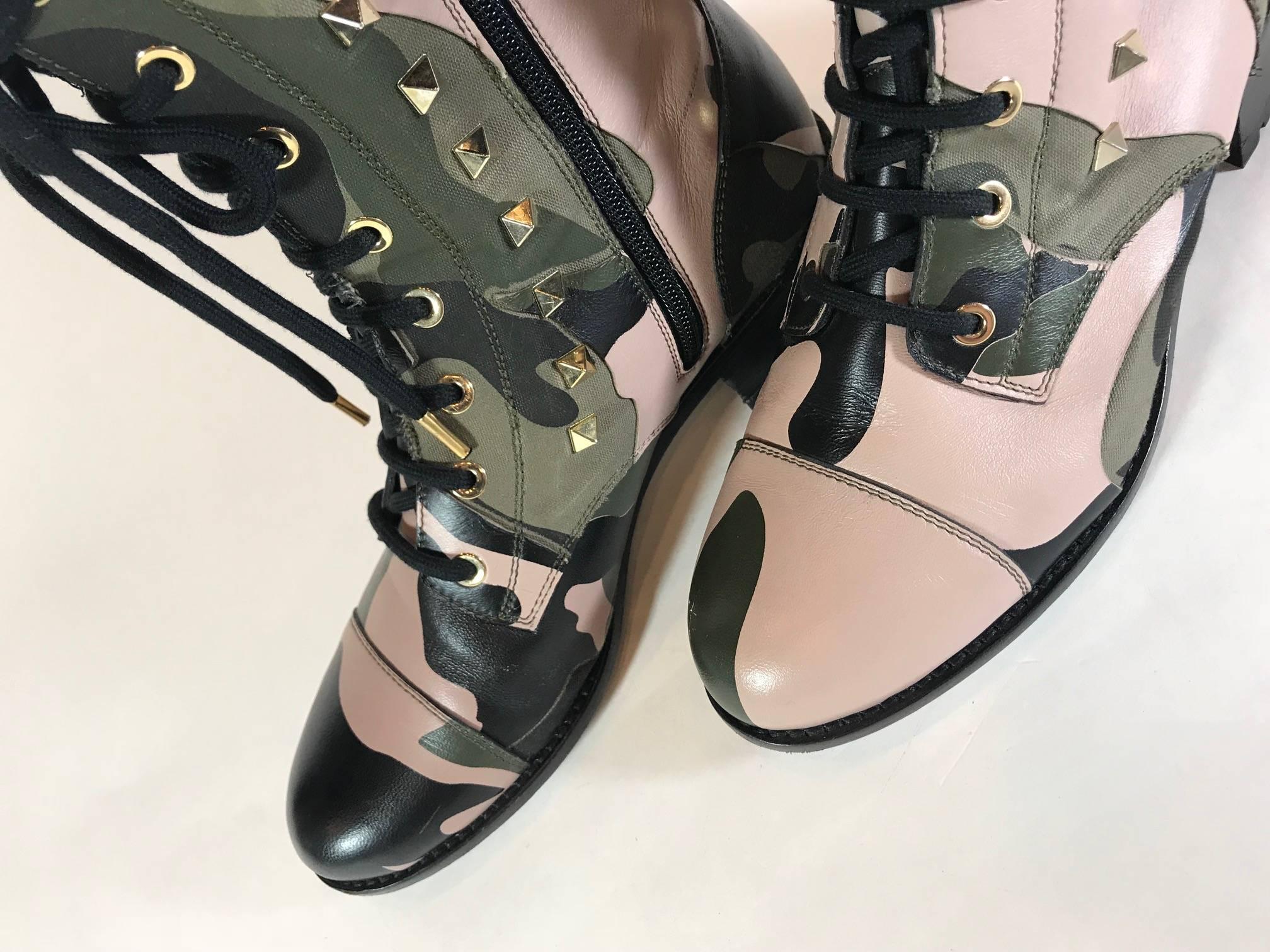 Valentino Rockstud Army Camo Leather Canvas Combat For Sale 1