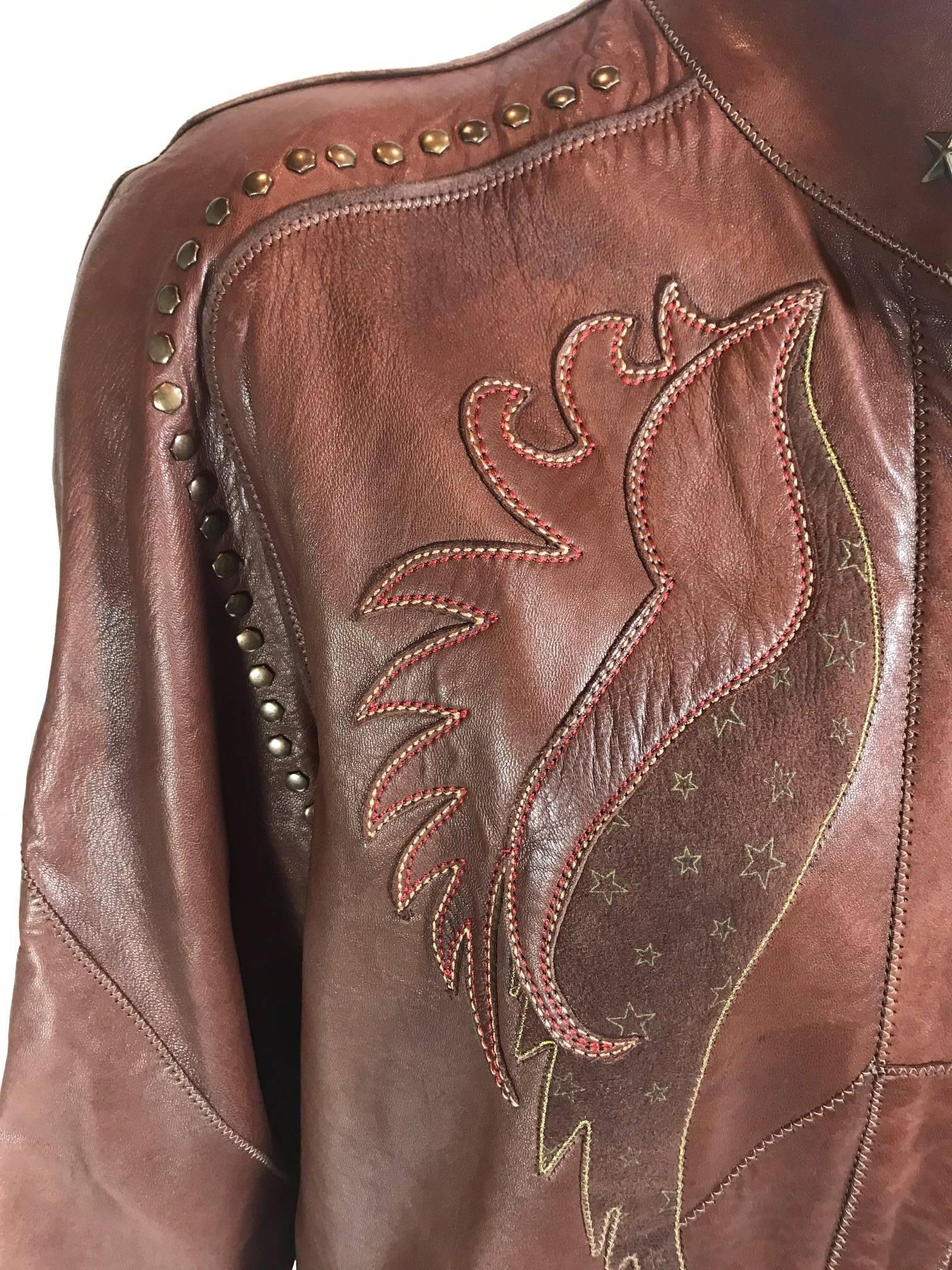 Roberto Cavalli Brown Leather Jacket In Excellent Condition In Roslyn, NY