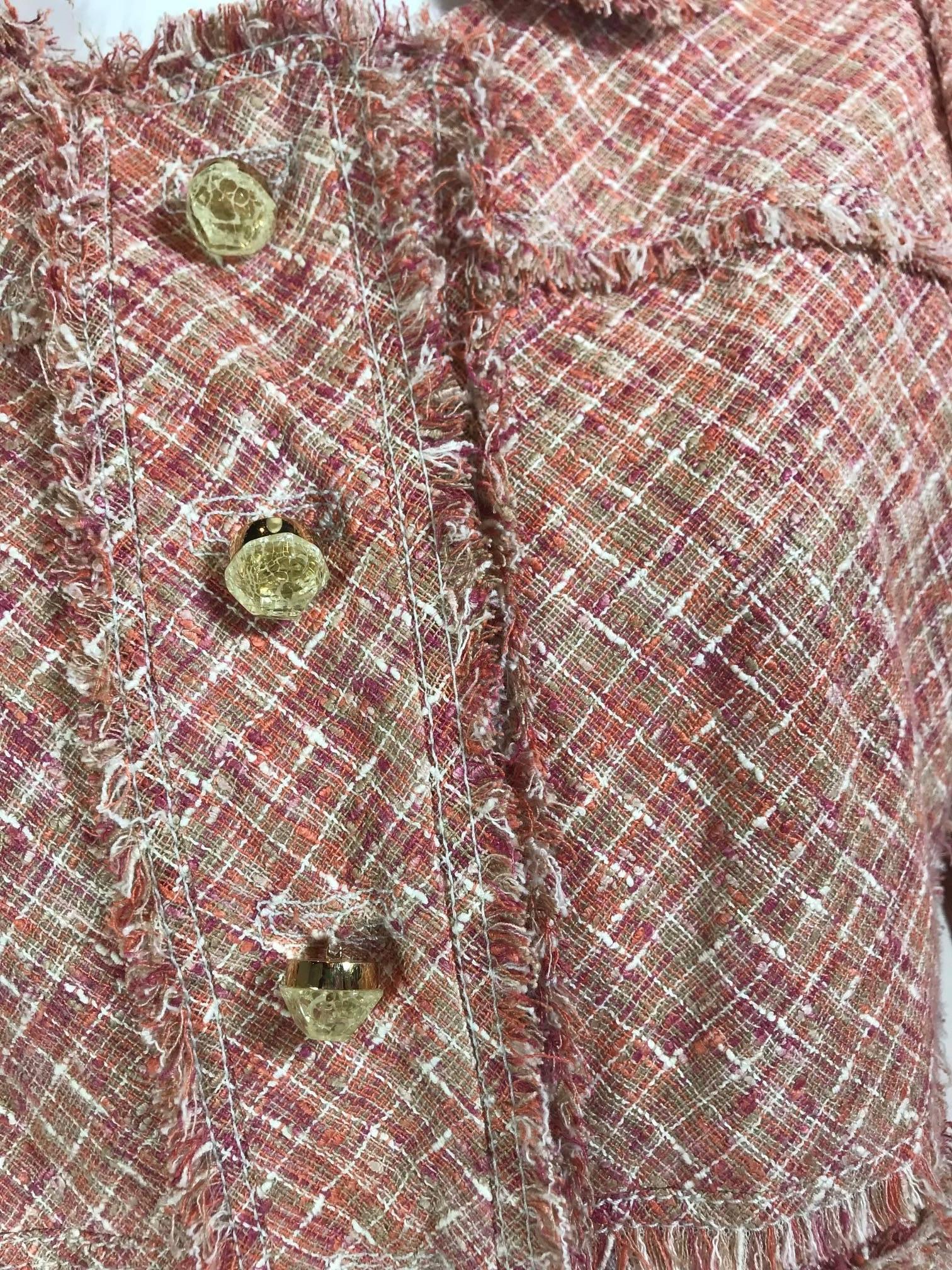 Brown Louis Vuitton Red Tweed Linen Jacket For Sale