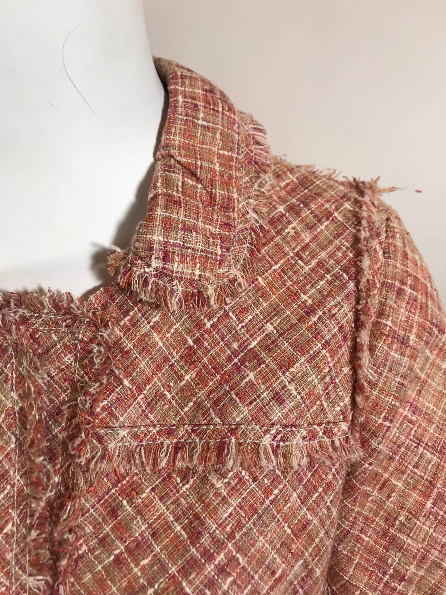 Louis Vuitton Red Tweed Linen Jacket In Excellent Condition For Sale In Roslyn, NY