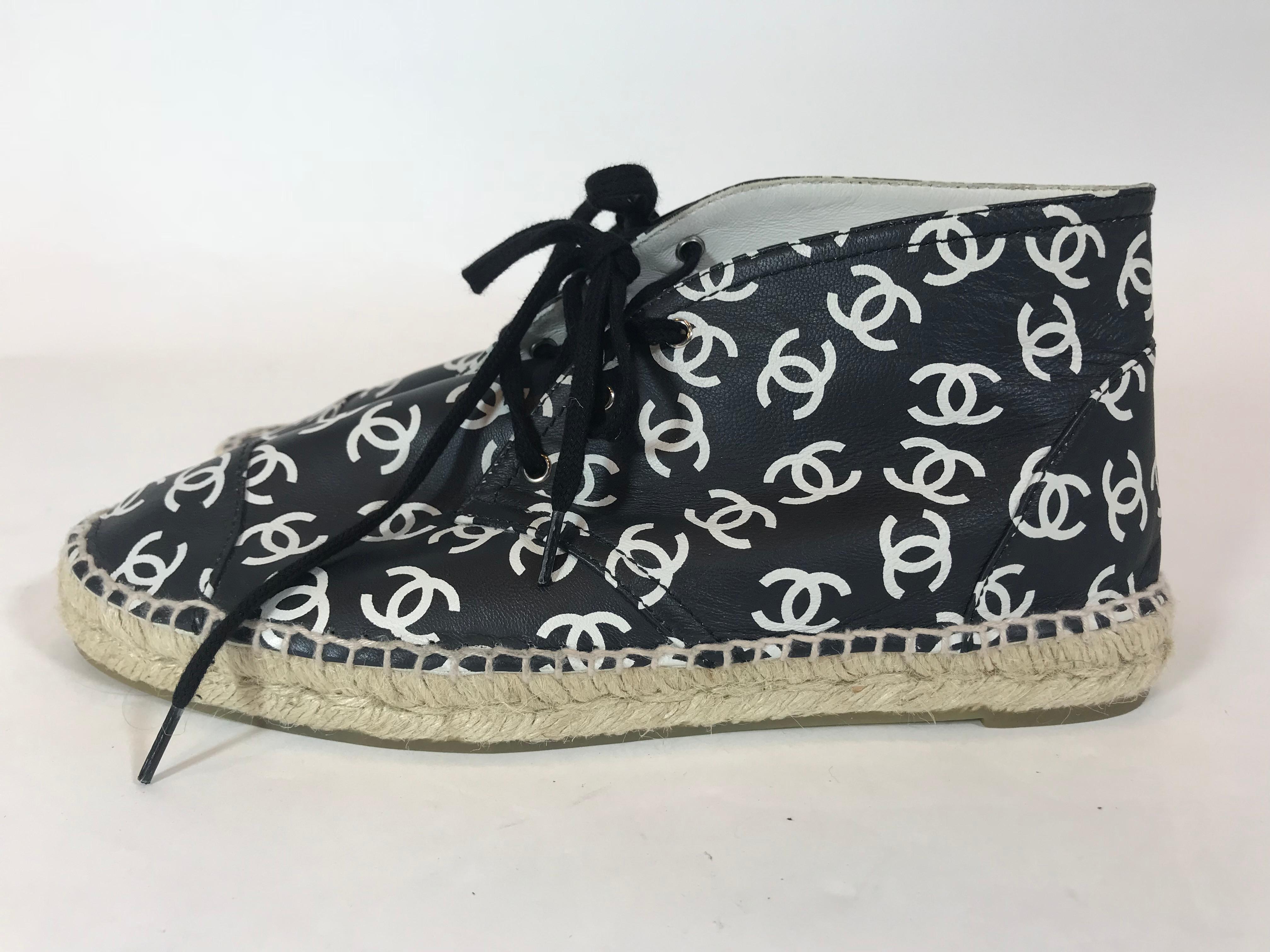 Black Chanel High-Top Espadrille Sneakers For Sale