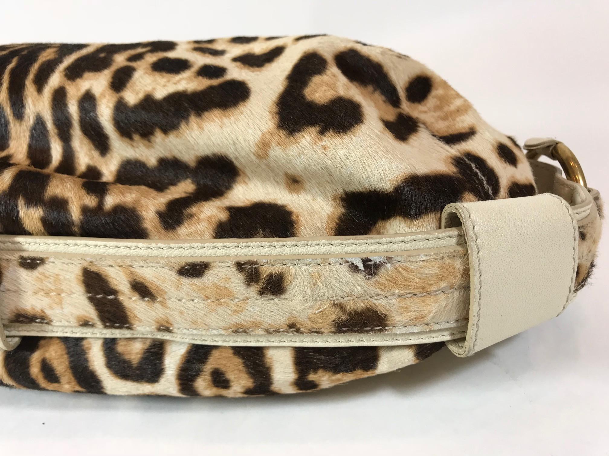 Brown Yves Saint Laurent Leopard Print Calf Hair Hobo For Sale