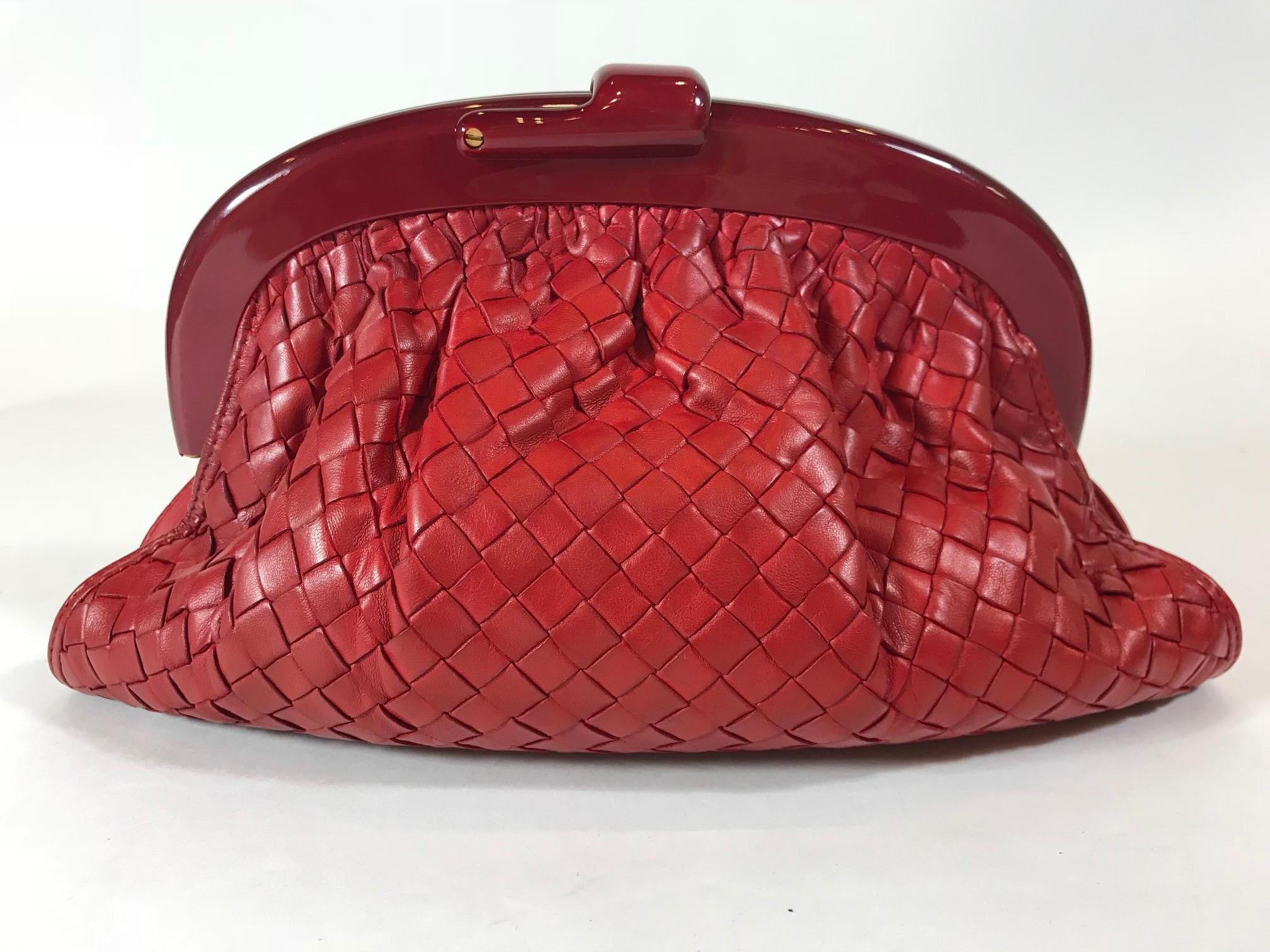 Red Bottega Veneta Vintage Intrecciato Frame Clutch