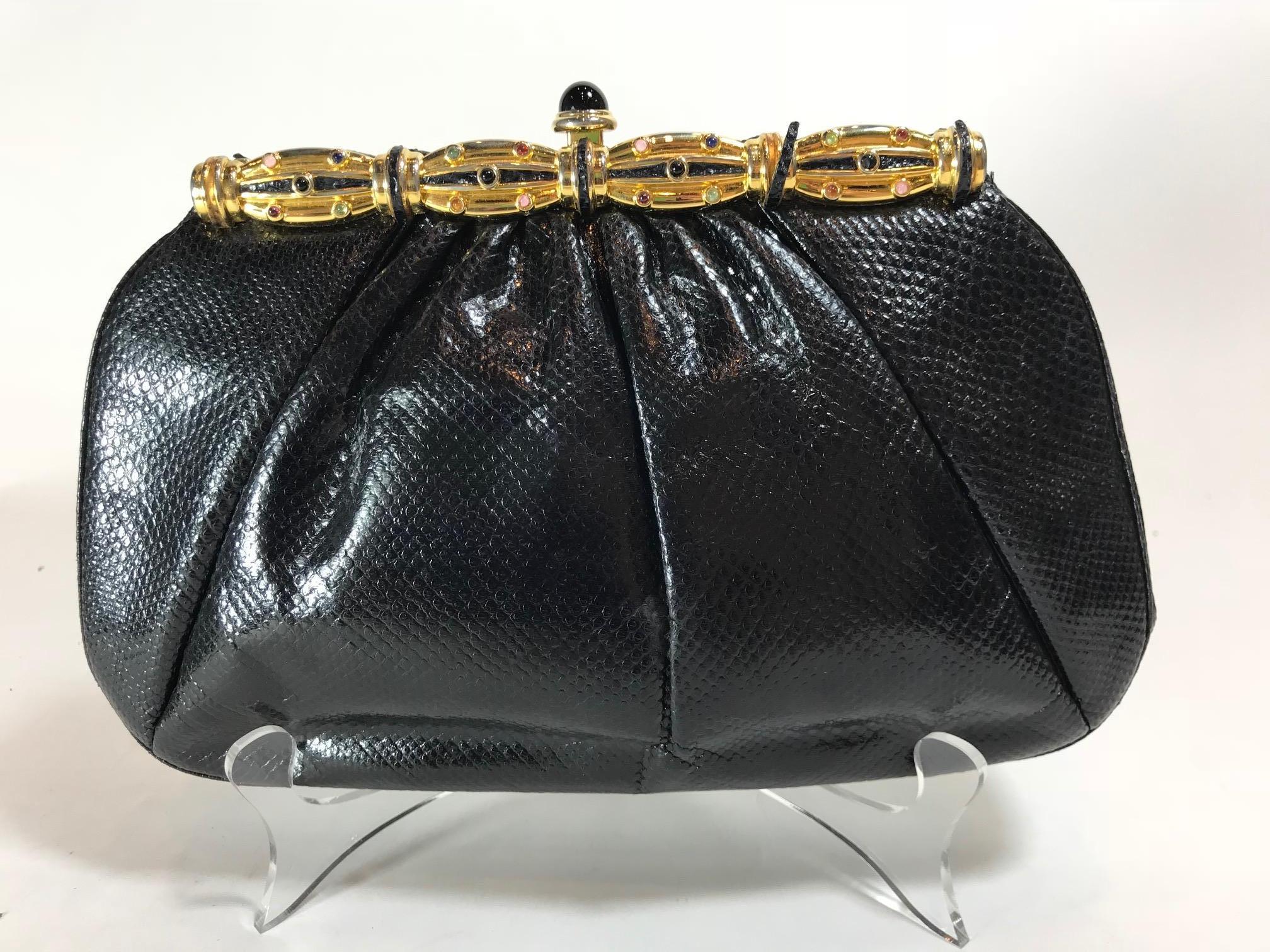 Black Judith Leiber Karung Pleated Frame Clutch For Sale