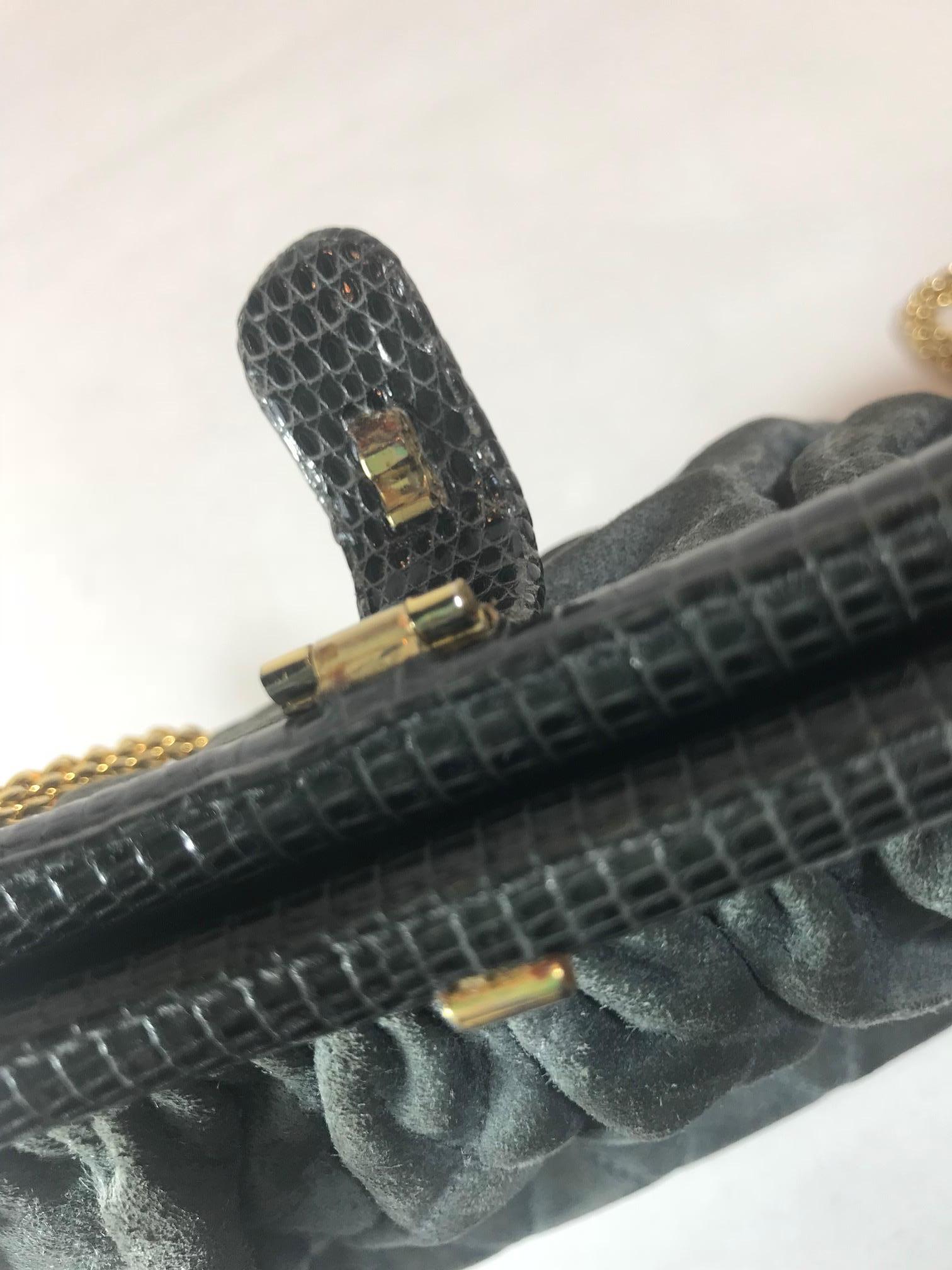 Chanel Vintage Python Suede Quilted Evening Clutch For Sale 4
