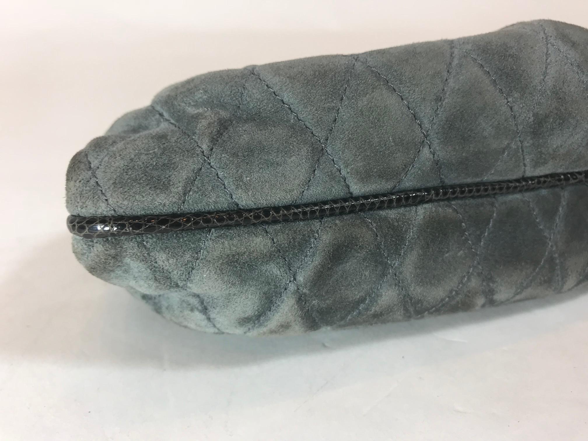 Chanel Vintage Python Suede Quilted Evening Clutch For Sale 3