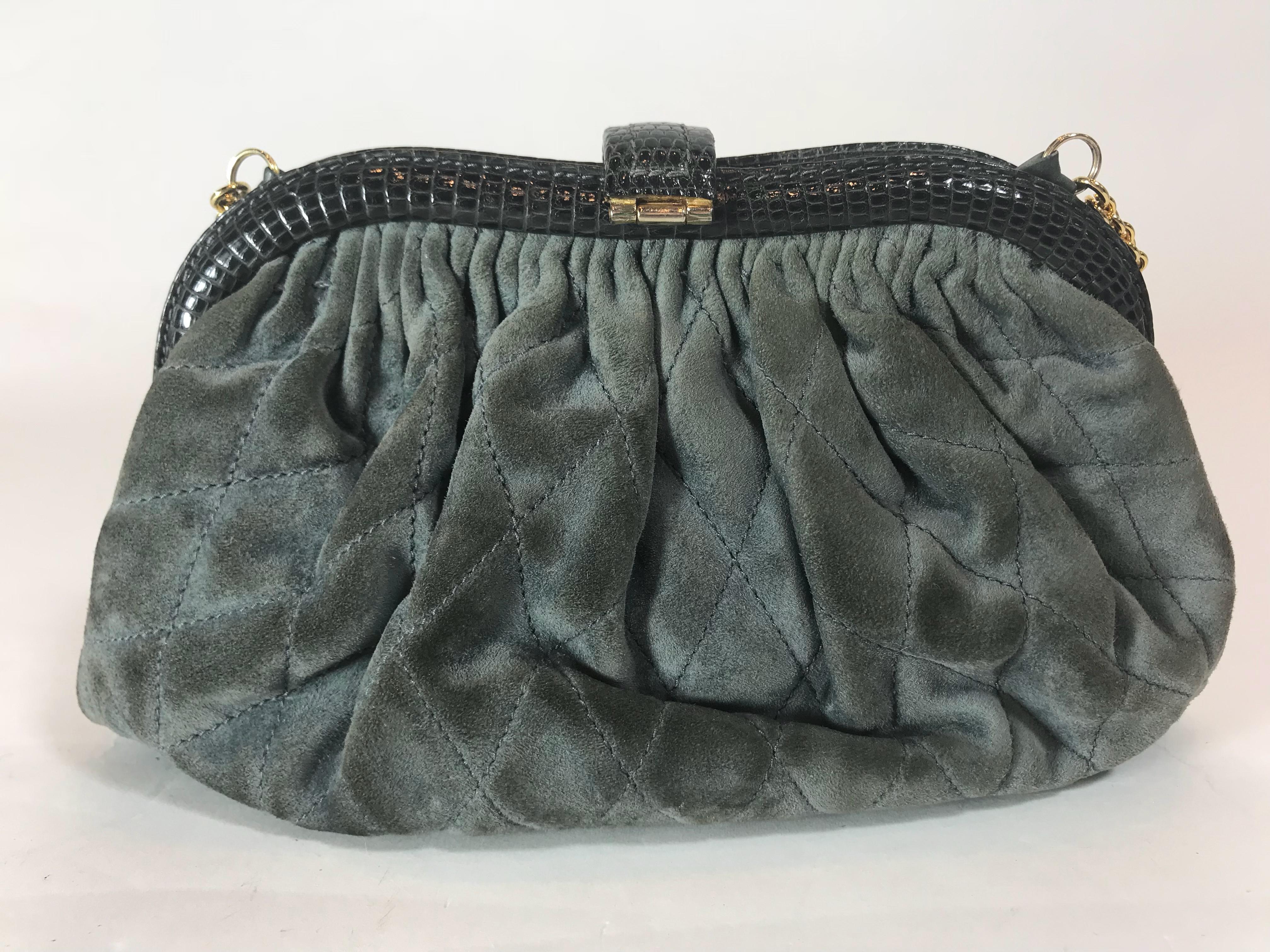 Chanel Vintage Python Suede Quilted Evening Clutch In Fair Condition For Sale In Roslyn, NY
