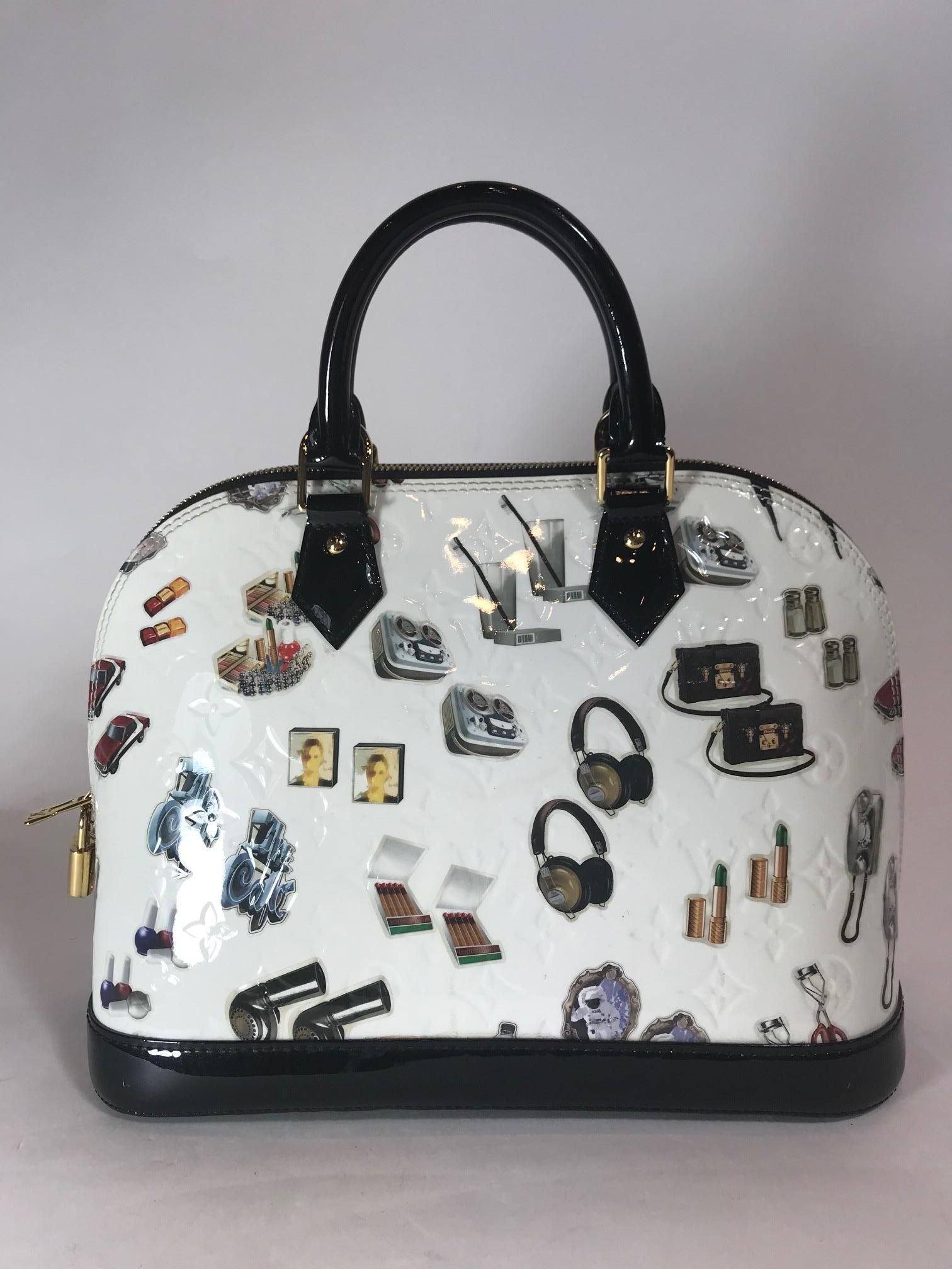 Louis Vuitton White Monogram Vernis and Stickers Alma PM Bag (Grau) im Angebot