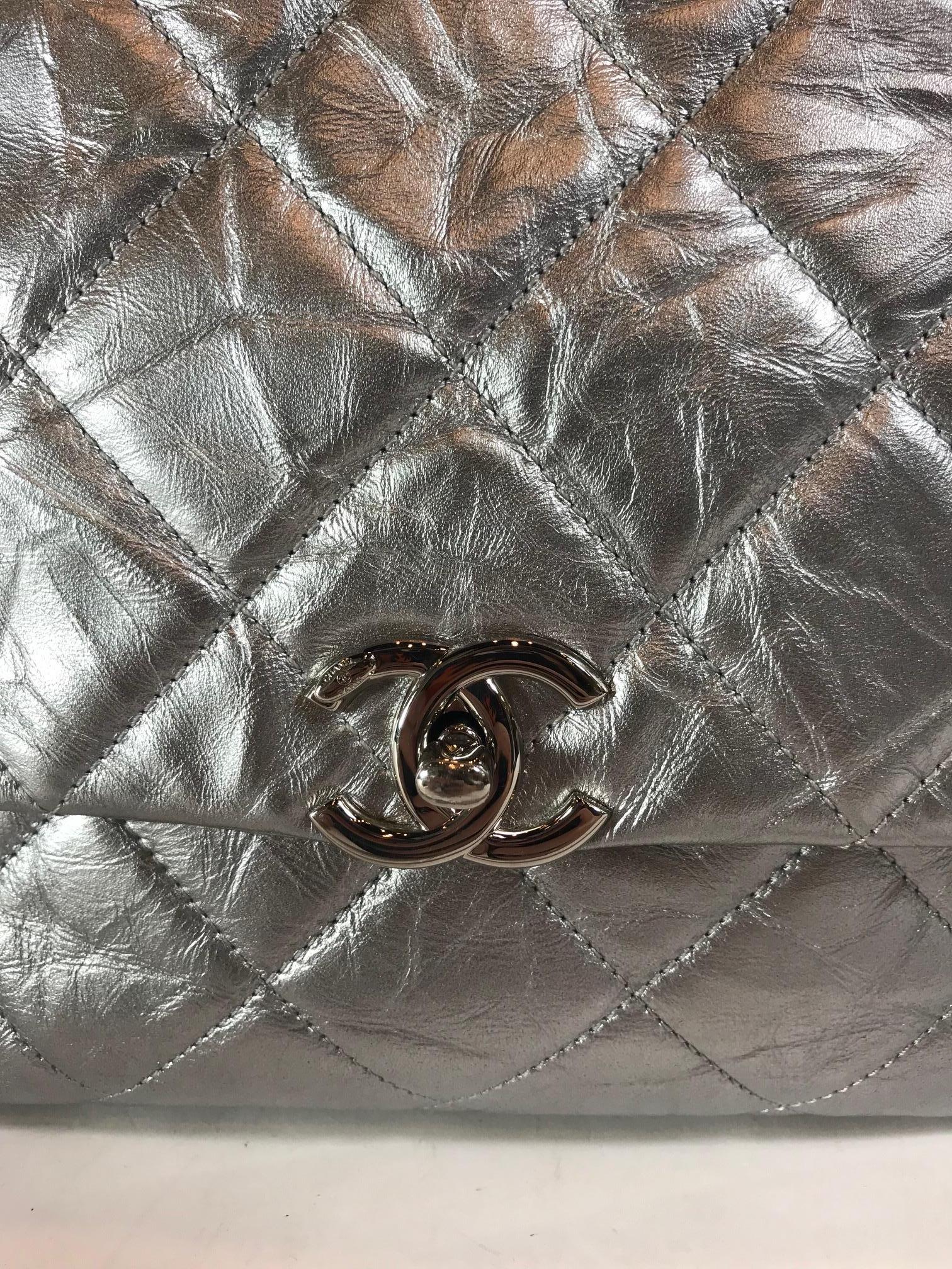 Gray Chanel Metallic Crumpled Calfskin Big Bang Flap Bag For Sale