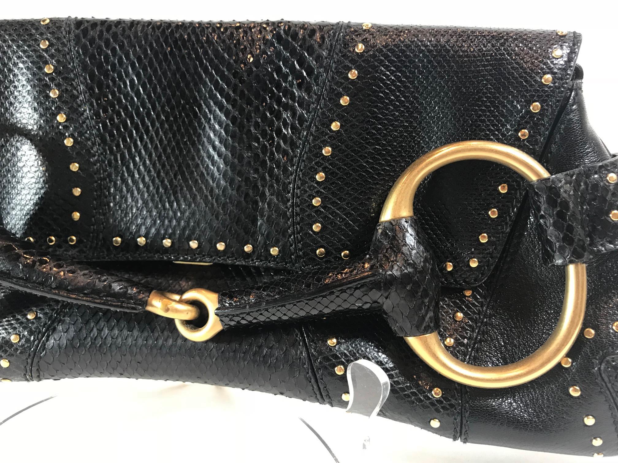 Gucci Python and Lizard Horsebit Clutch In Good Condition For Sale In Roslyn, NY