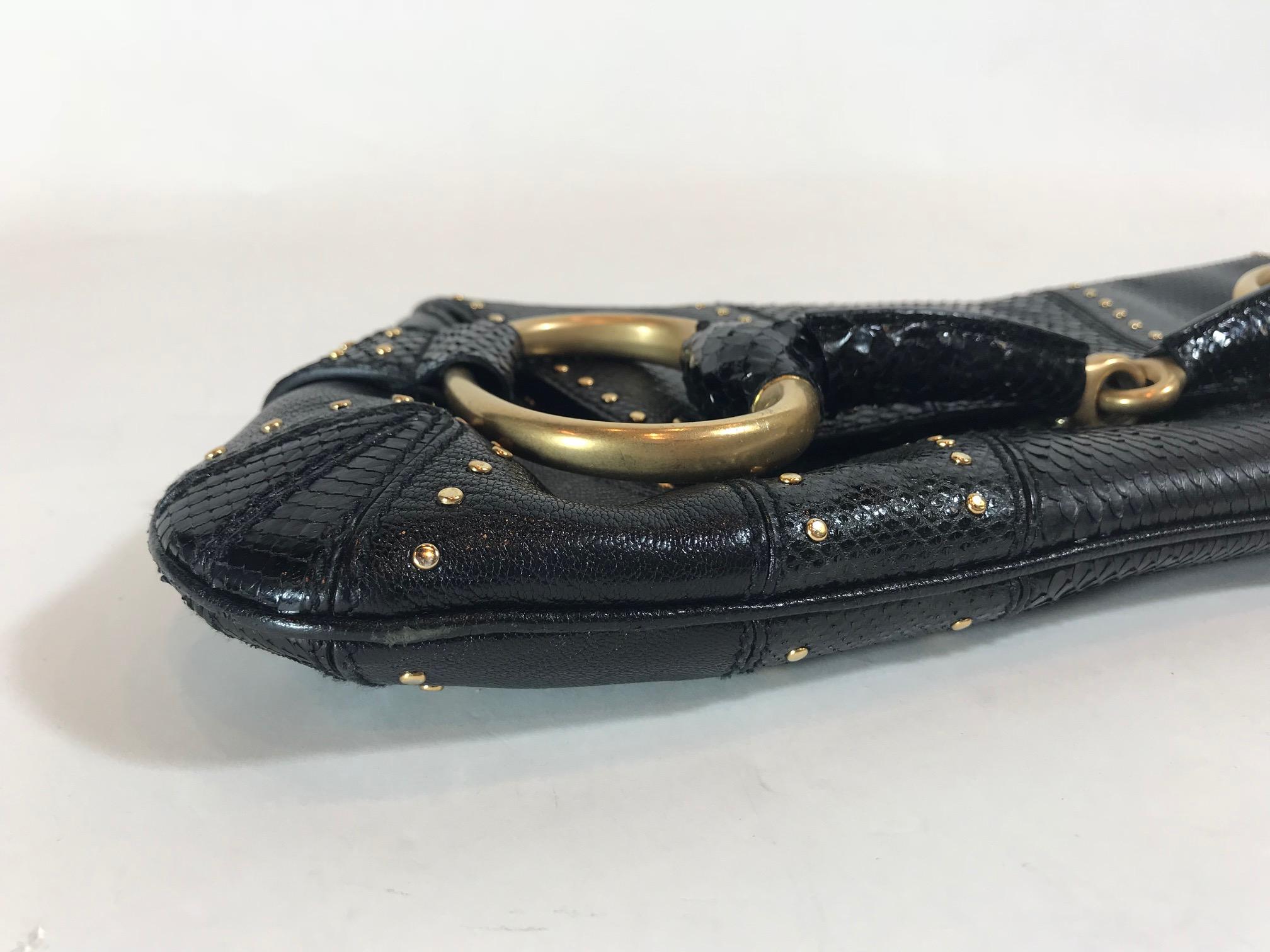 Gucci Python and Lizard Horsebit Clutch For Sale 4