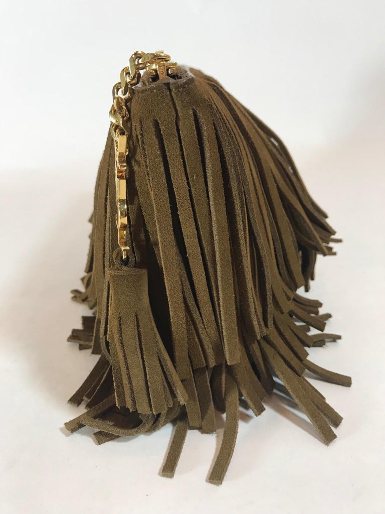 Saint Laurent Monogram Medium Suede Fringe Clutch Bag For Sale at 1stDibs