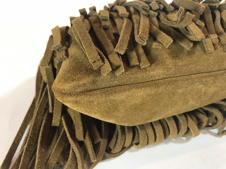 Saint Laurent Monogram Medium Suede Fringe Clutch Bag For Sale at 1stDibs