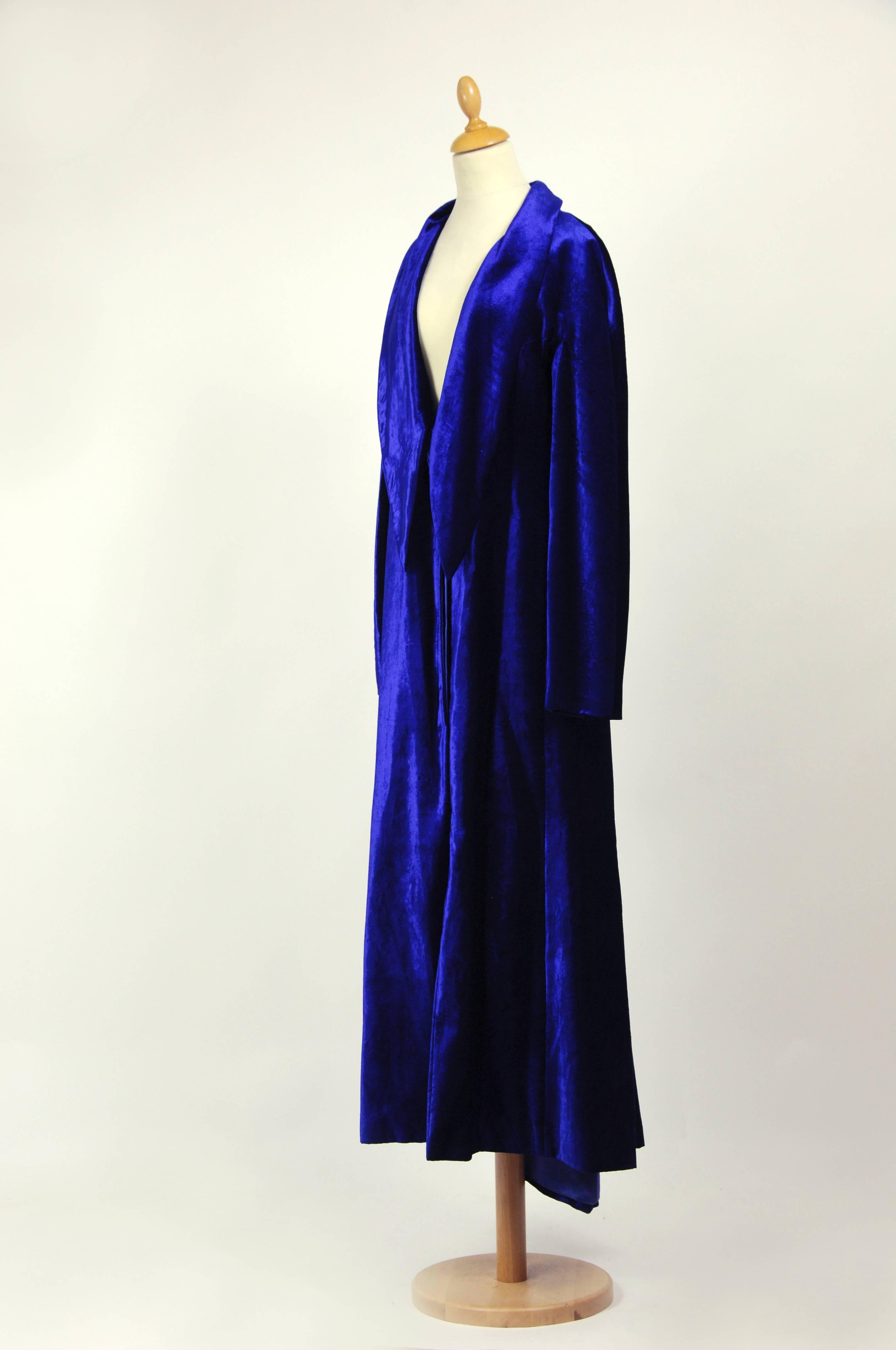 Black 1990s Krizia Blue Velvet Evening Coat