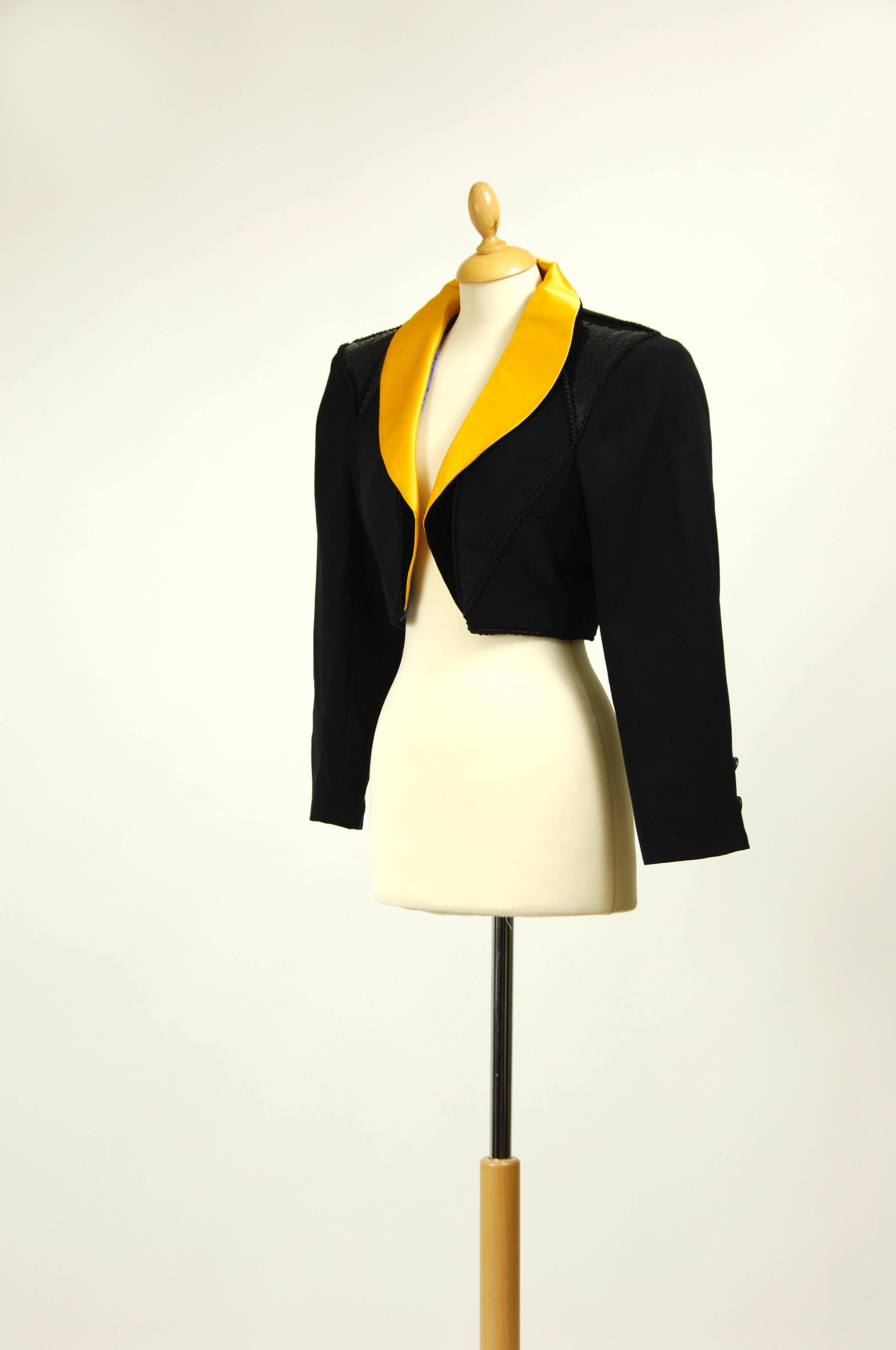  Saint Laurent Rive Gauche Tuxedo Bolero Jacket, 1980s  In Good Condition For Sale In Milan, Italy