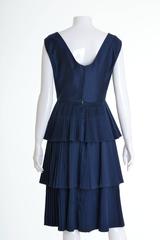 1950s Blue Flounced Pleateds Cocktail Dress